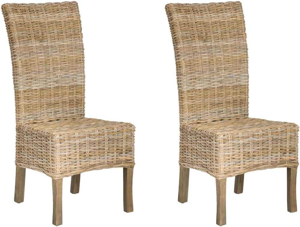 Quaker 19" H Rattan Side Chair (Set of 2) - FOX6521 - Natural Unfinished/Rustic Grey - Safavieh Couture
