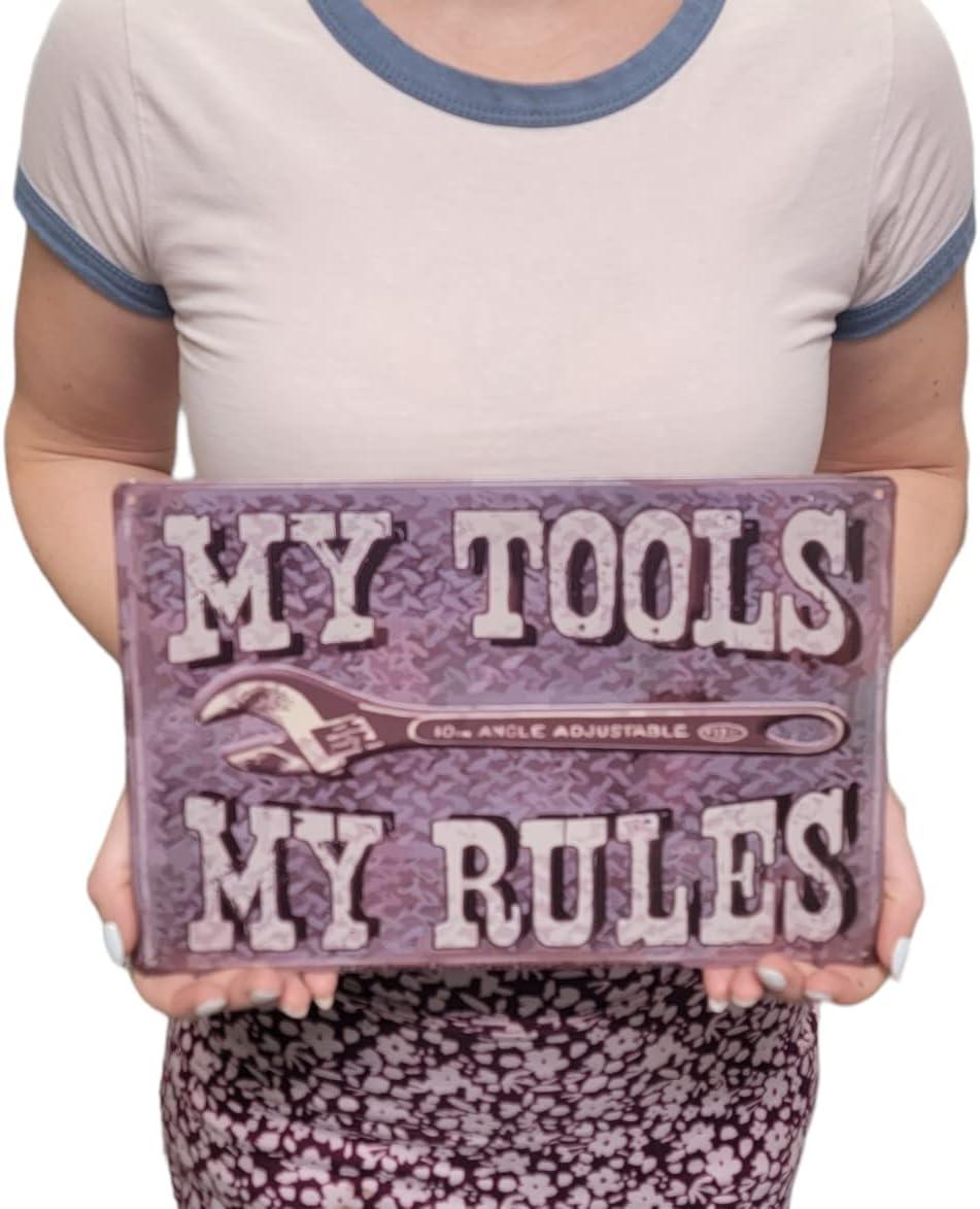 "My Tools My Rules" Metal Tin Sign 12" x 9" Funny Signs for Garage