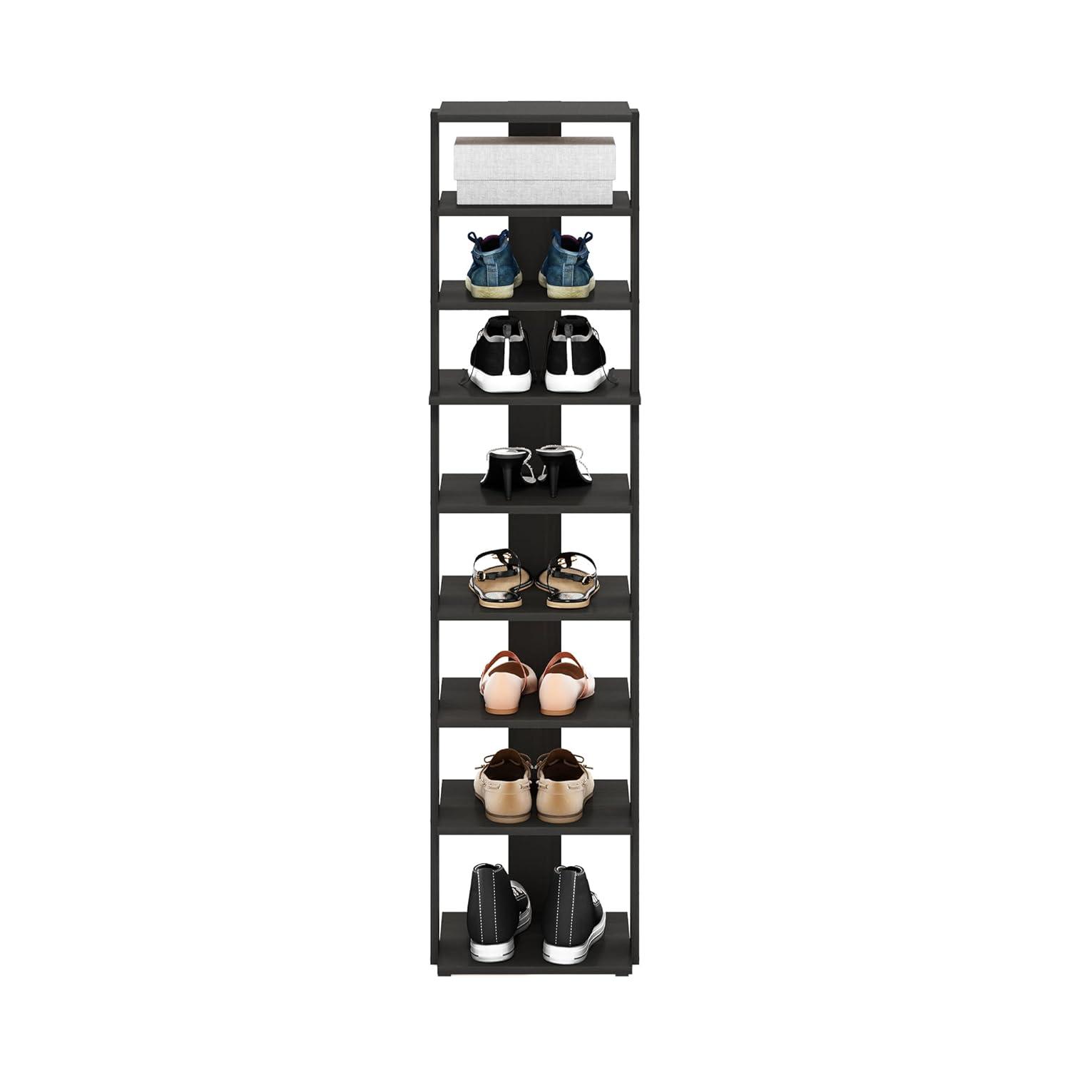 Furinno Compact 9-Tier Vertical Space Saving Free Standing Shoe Tower, Shoe Rack for Closet Entryway, Espresso