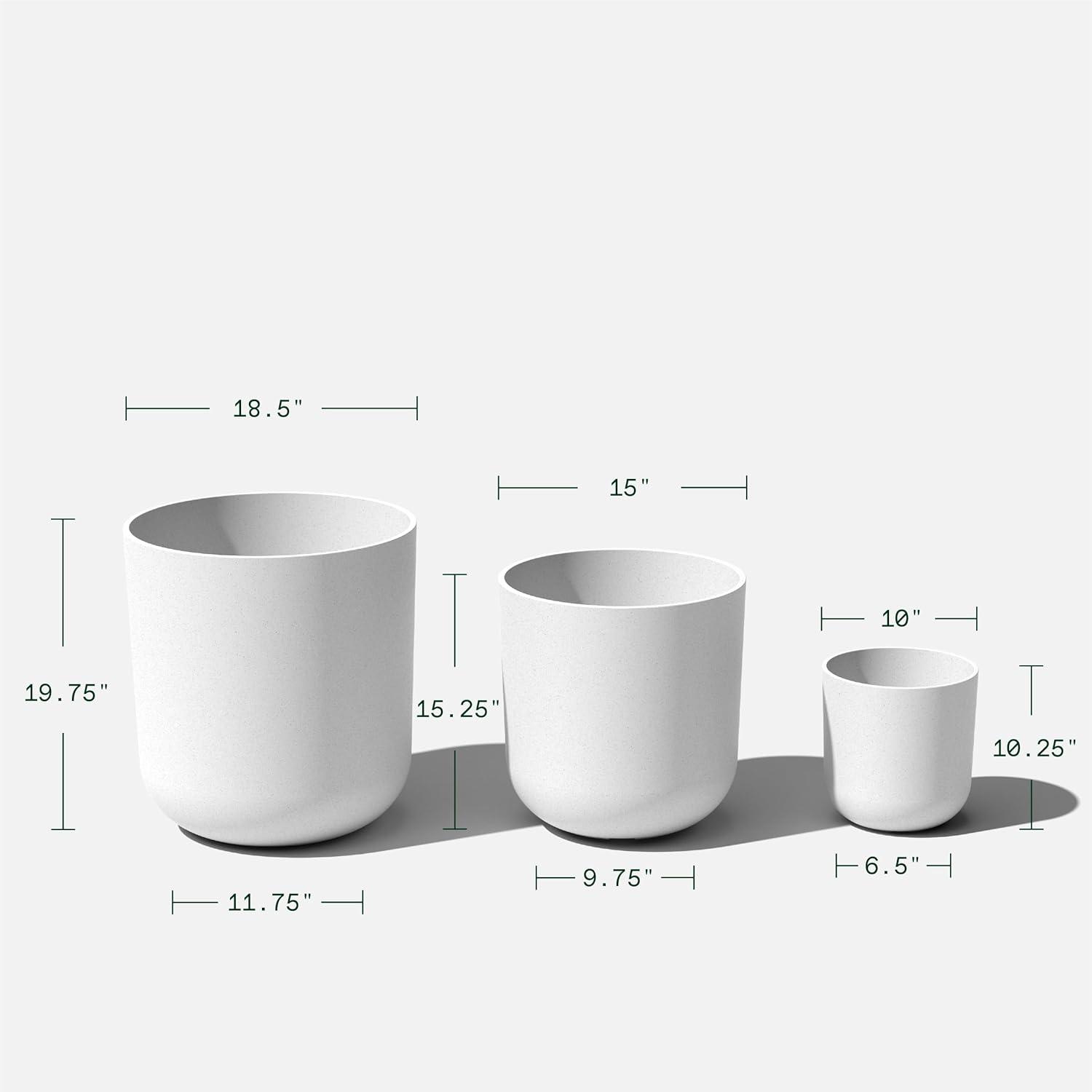 Veradek Kona Series Bundle - Three Piece Set of Plastic-Stone Planters - White