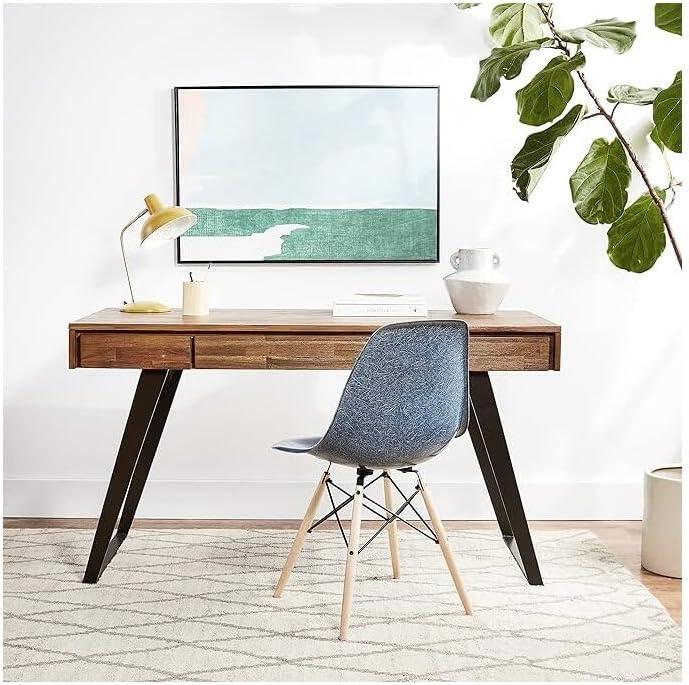 Simpli Home Lowry Solid Acacia Wood Desk, Industrial Style with Keyboard Tray and 2 Drawers