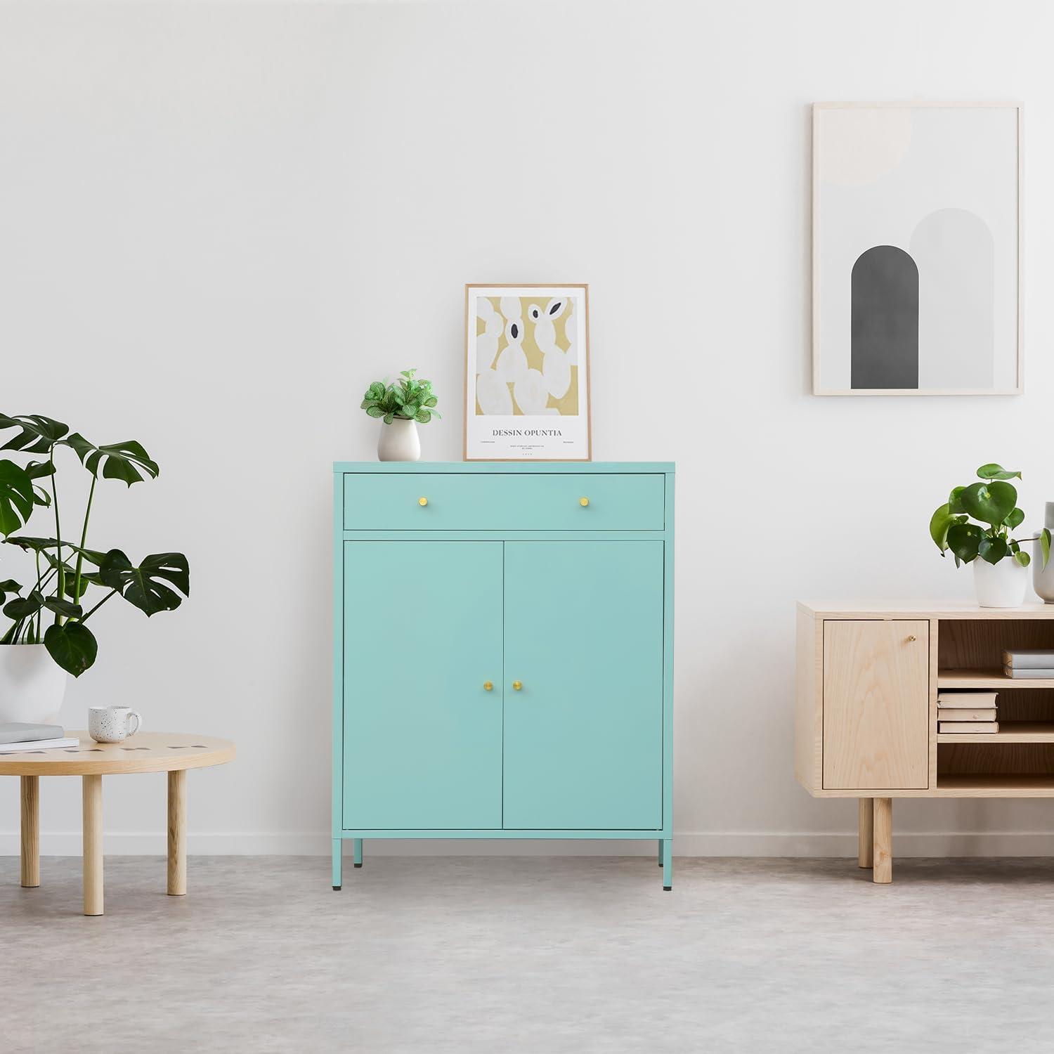 Metal Storage Cabinet, 36" H Locking Storage Cabinet with Adjustable Shelves, Steel Storage Cabinet for Garage, Home, Office, Utility Room-Black