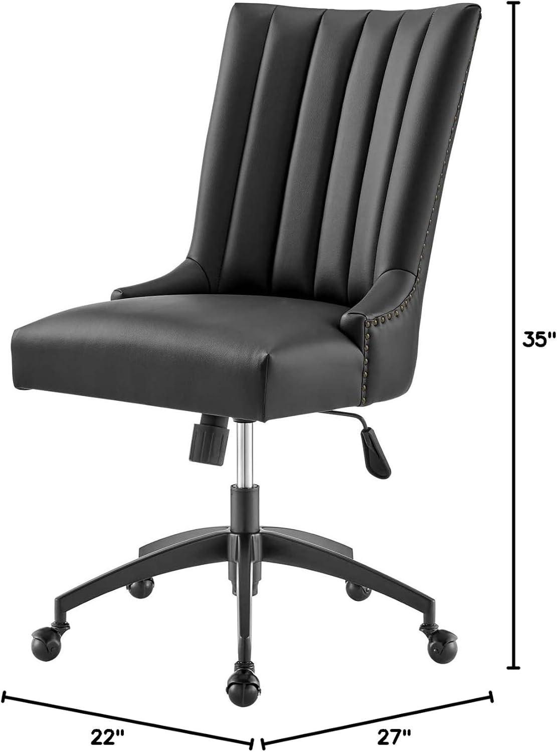 Modway Empower Channel Tufted Vegan Leather Office Chair Black: Metal Frame, Adjustable Height, Modern Style