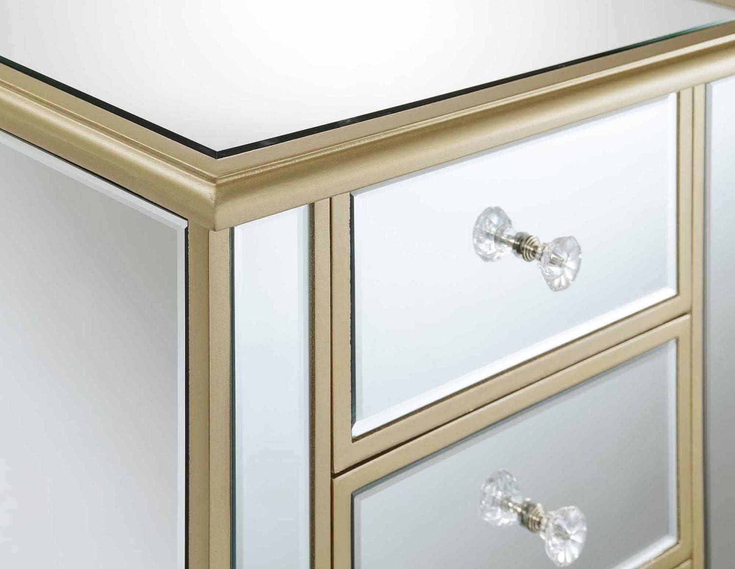 Gold Coast Vineyard 3 Drawer Mirrored End Table In White Wood and Mirrored Glass