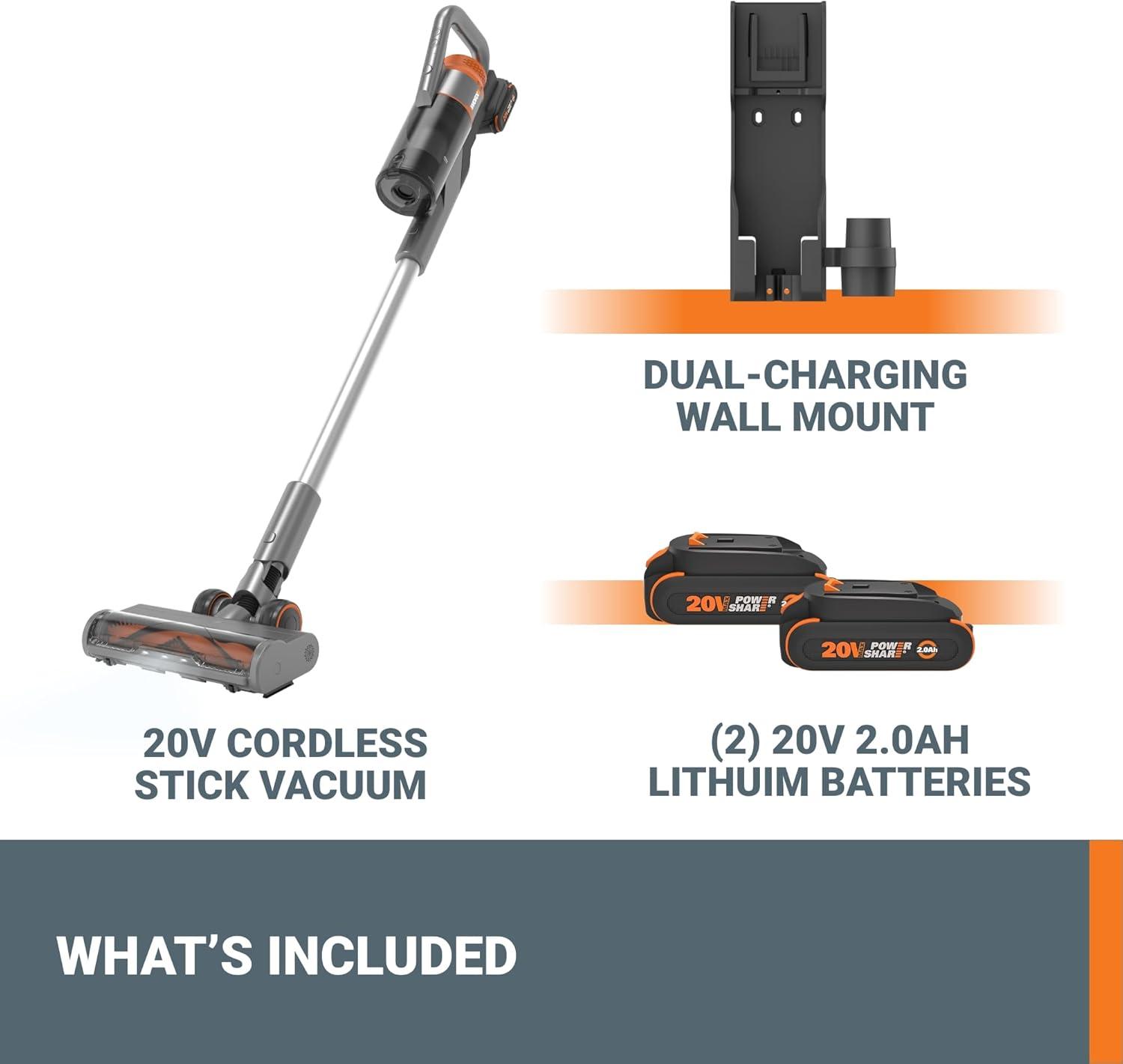 Worx WX038L 20V Power Share Cordless Stick Vacuum (Battery and Charger Included)