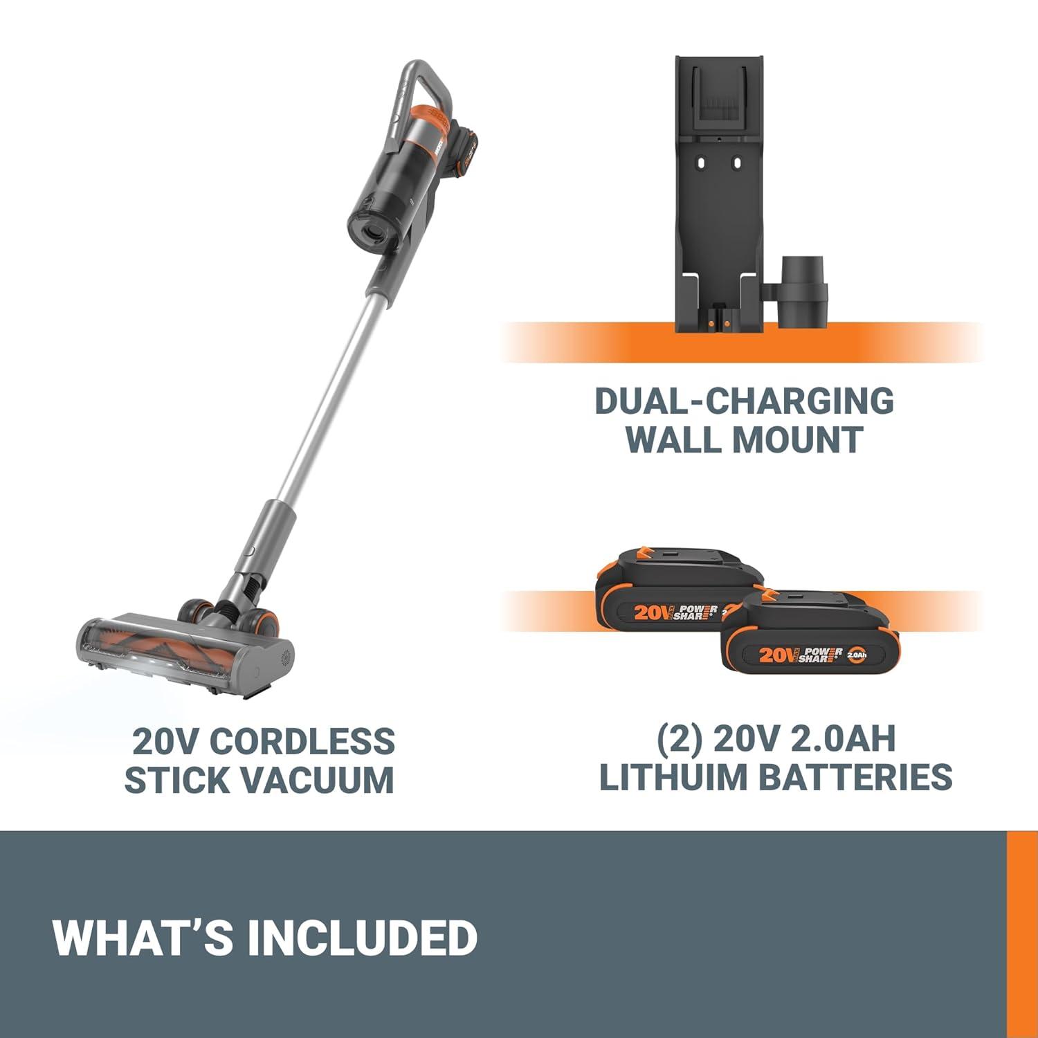 Worx WX038L 20V Power Share Cordless Stick Vacuum (Battery and Charger Included)