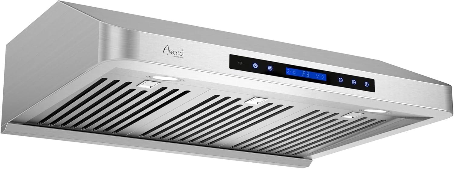 Awoco 30" Stainless Steel 1000 CFM Ducted (Vented) Under Cabinet Range Hood with Baffle Filter