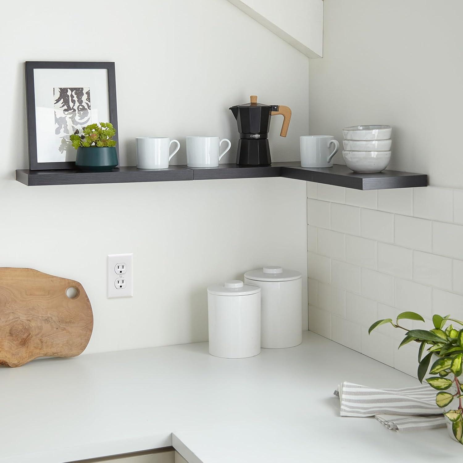 Black Engineered Wood Floating Wall Shelves Set of 3