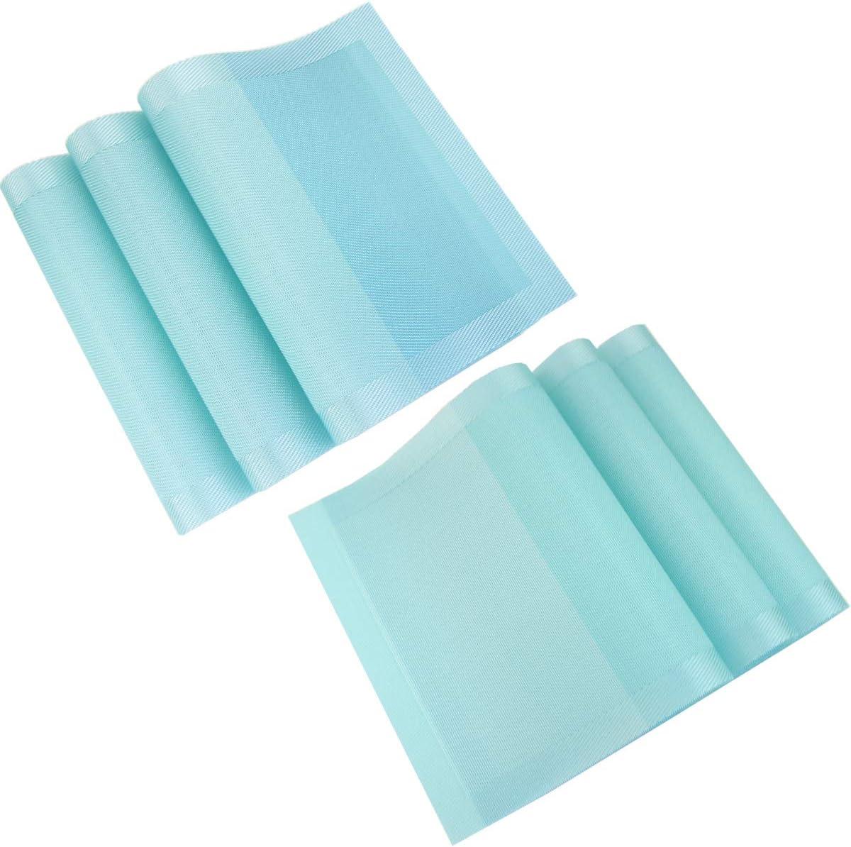pigchcy Placemats, Heat Insulation Non Slip Plastic Placemats, Washable Easy to Clean Woven Vinyl Kitchen Stain Resistant Placemats for Dining Table Set of 6 (Sky Blue)