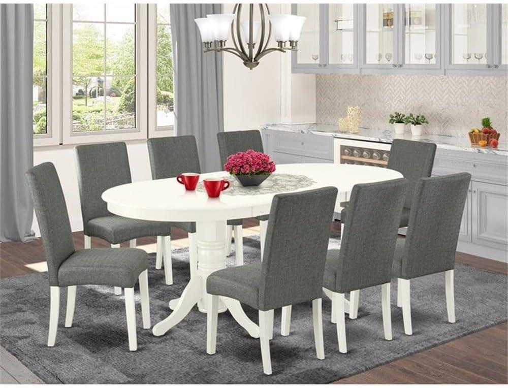East West Furniture Vancouver 9-piece Wood Dining Set in Linen White/Gray