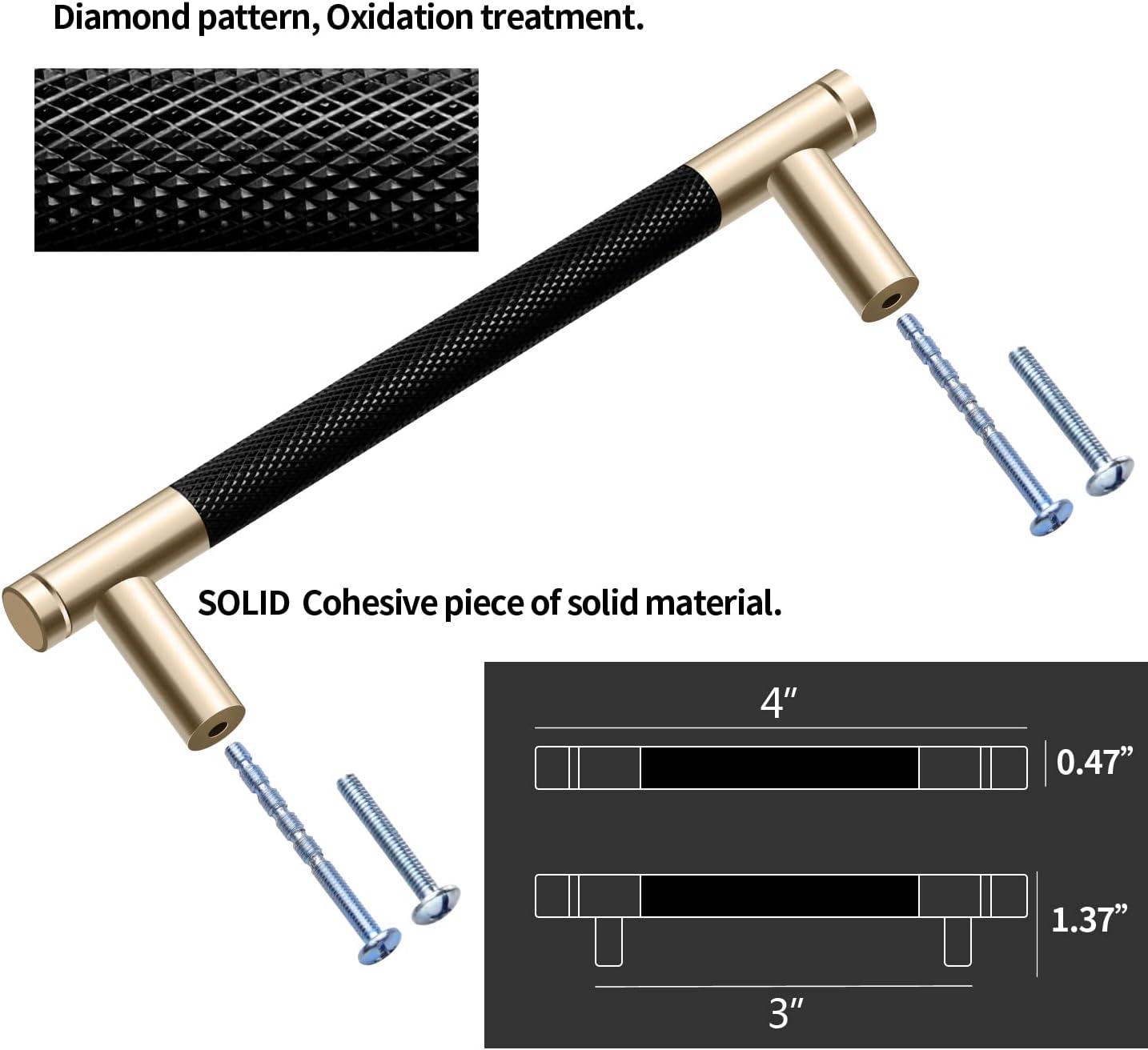2 Pack 3 Inch 76 mm Bar Cabinet Pulls Gold and Black Knurled Handles for Brushed Gold Drawer Pulls Cupboard Aluminum Handles (3 Inch, Set of 2, Gold and Black)