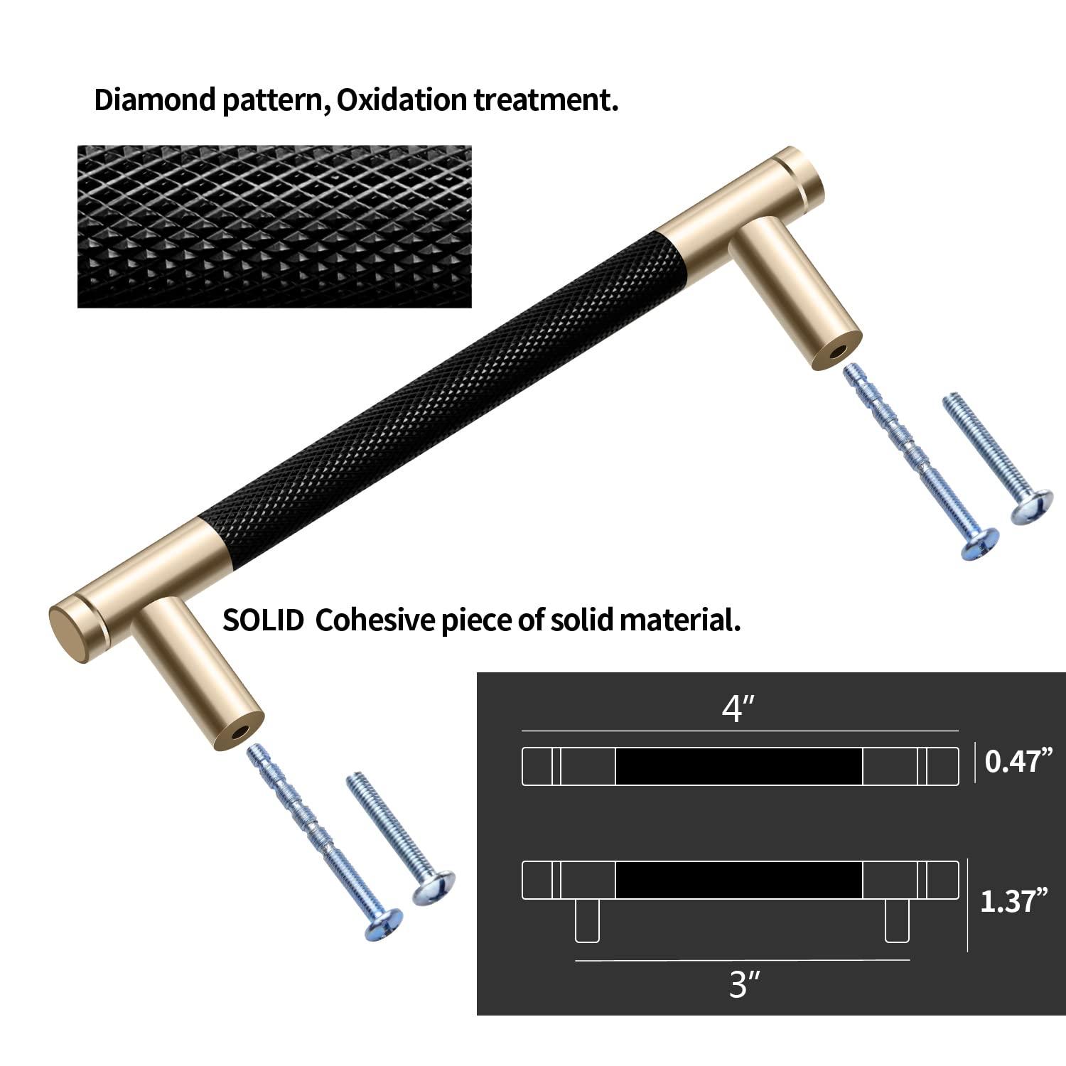 2 Pack 3 Inch 76 mm Bar Cabinet Pulls Gold and Black Knurled Handles for Brushed Gold Drawer Pulls Cupboard Aluminum Handles (3 Inch, Set of 2, Gold and Black)