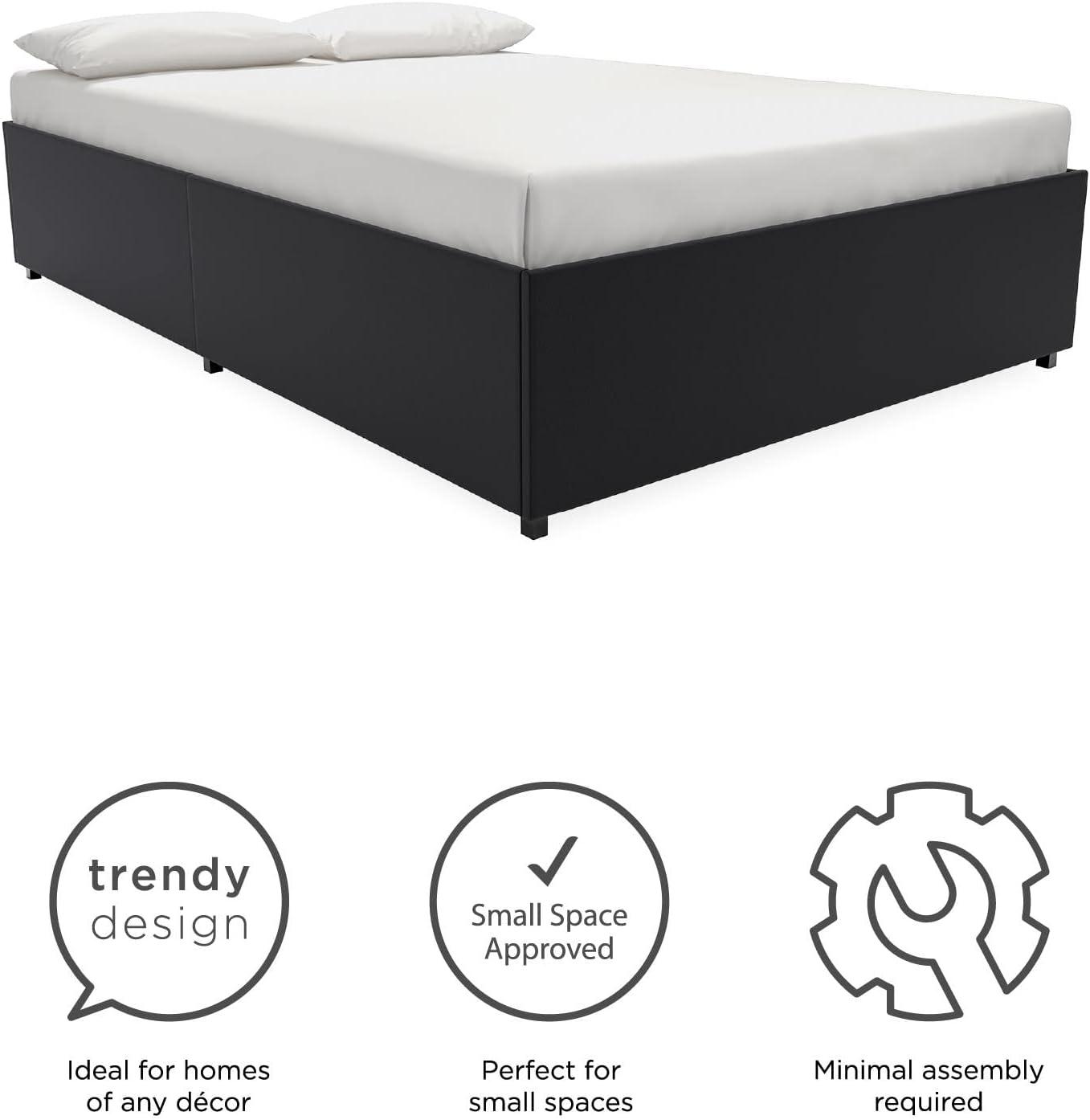 DHP Maven Platform Bed with Storage, Queen, Black Faux Leather