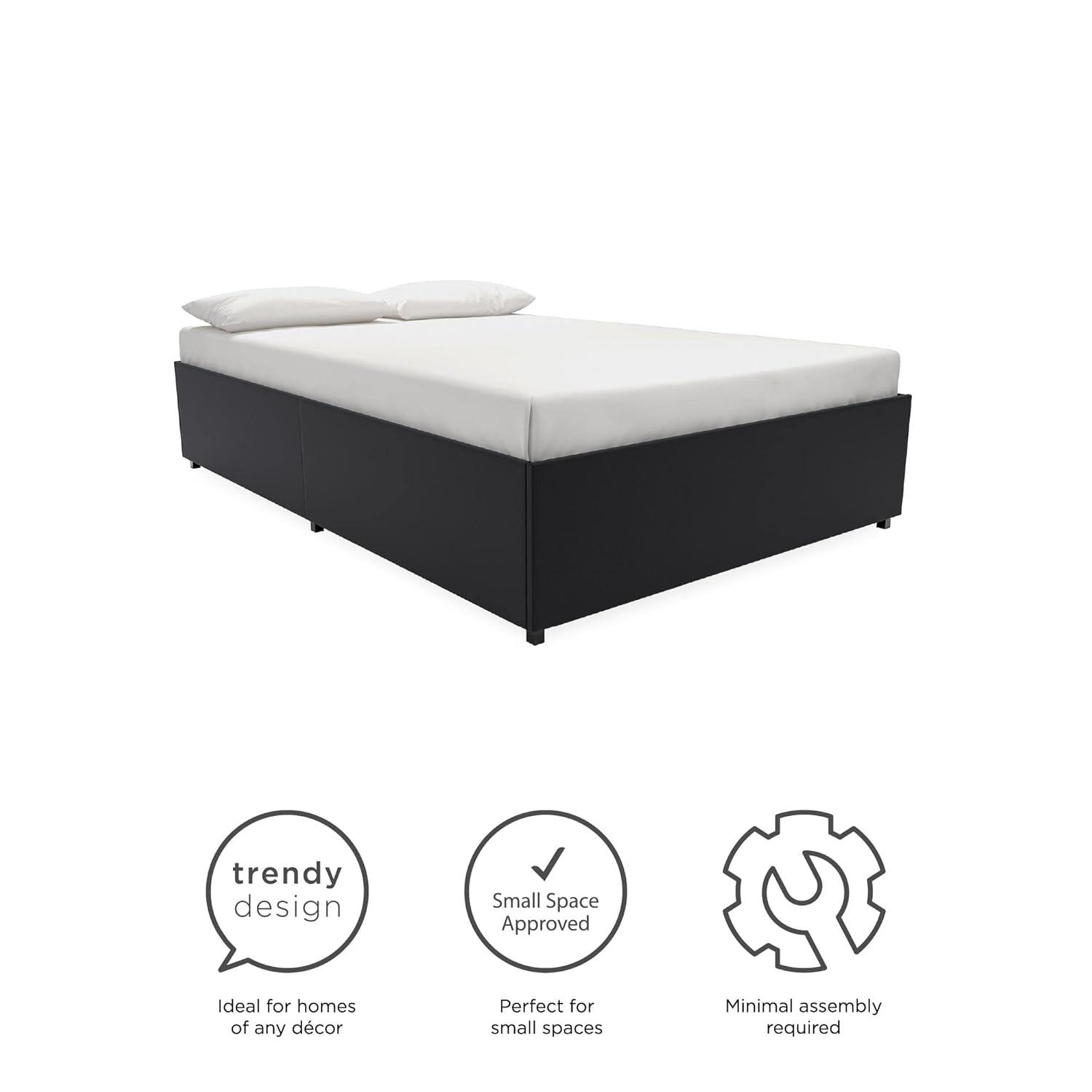 DHP Maven Platform Bed with Storage, Queen, Black Faux Leather