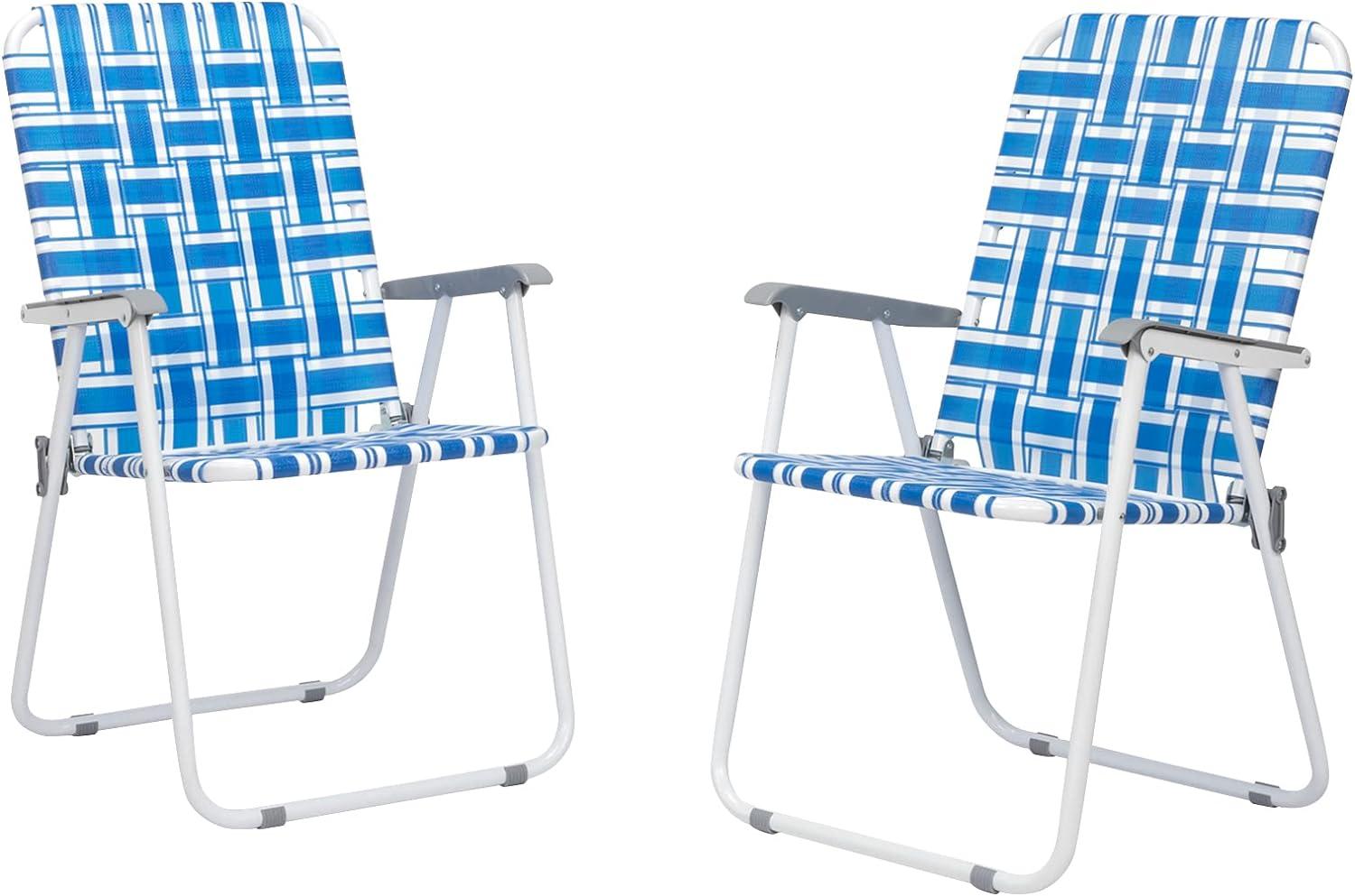 Blue and White Foldable Outdoor Camping Chairs Set of 2