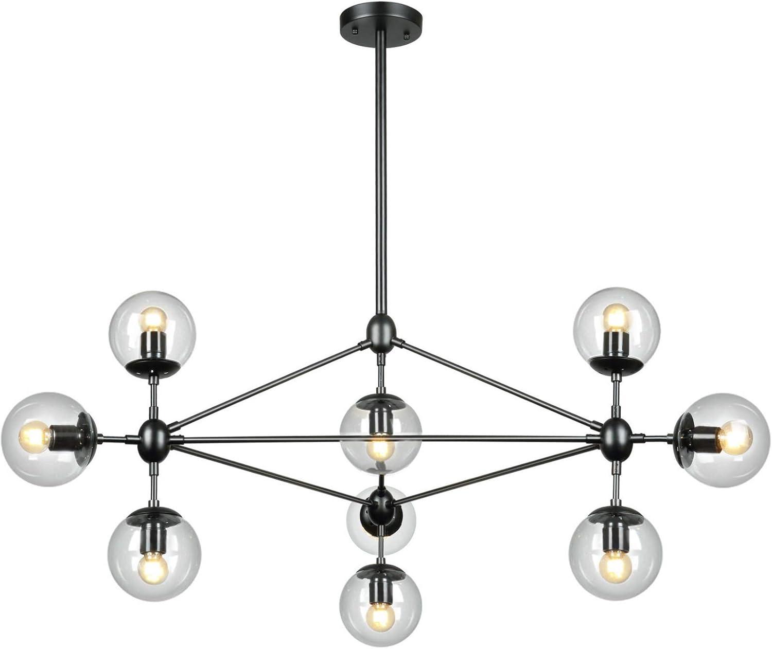 Black 10-Light Sputnik Chandelier with Glass Globe Shades