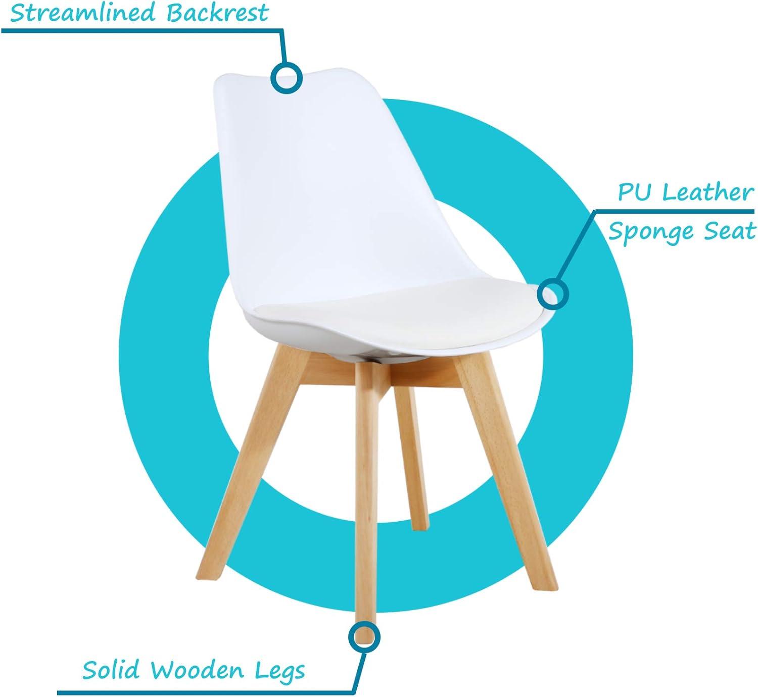 GOTMINSI Set of 2 Modern Style Chair Dining Chairs, Shell Lounge Plastic Chair with Natural Wood Legs (White)