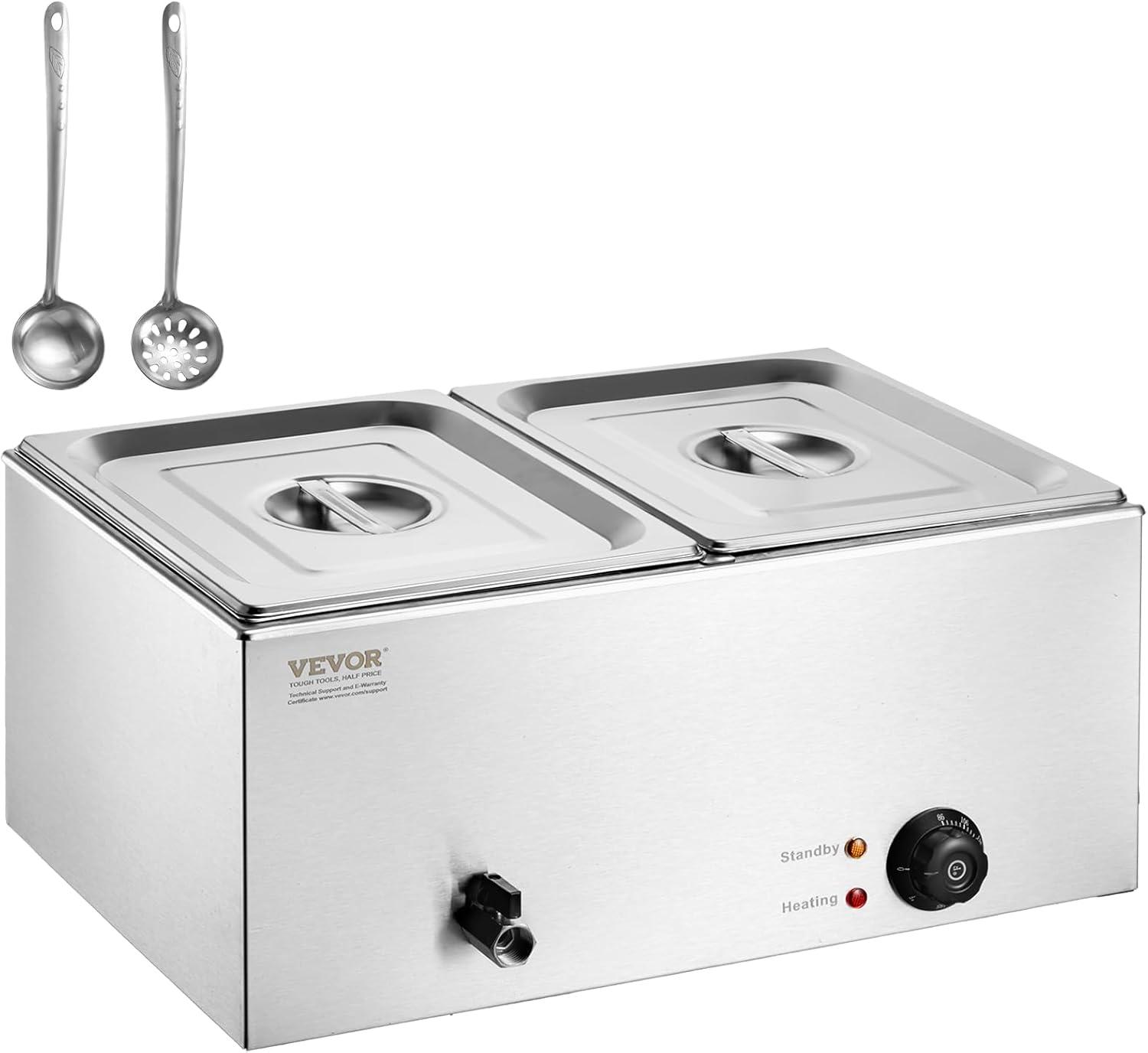 Latitude Run® Commercial Electric Food Warmer 2-Pan Countertop Buffet 18QT Bain Marie