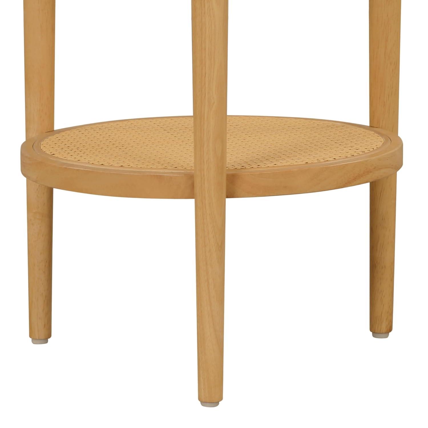 Sonia Wood and Rattan Round Warm Pine - Nathan James: Chic Bohemian 2-Tier End Table