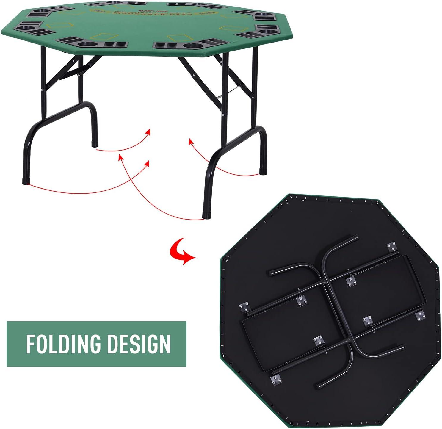 Soozier 47.25" 8 Player Folding Octagon Poker Table for Blackjack Poker Game with Cup Holders, Green