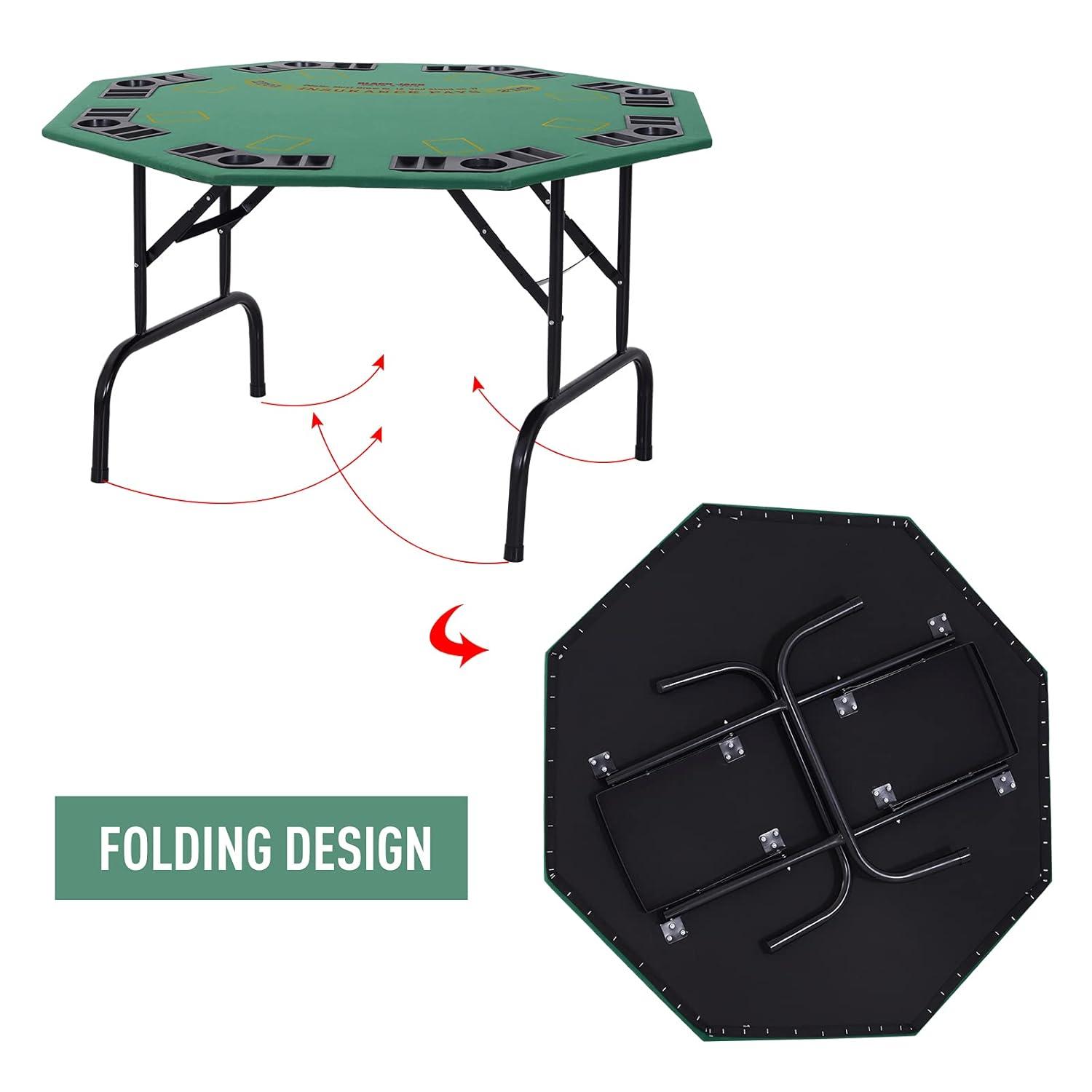 Soozier 47.25" 8 Player Folding Octagon Poker Table for Blackjack Poker Game with Cup Holders, Green