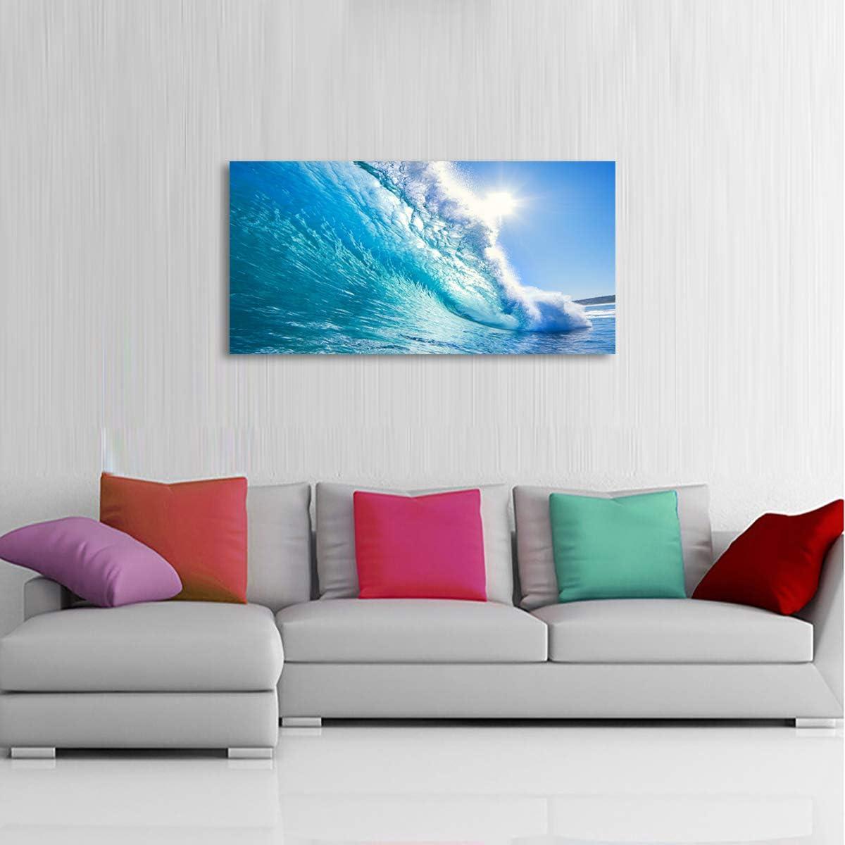 Blue Ocean Wave Surfing Sea Canvas Print, 48" x 24"