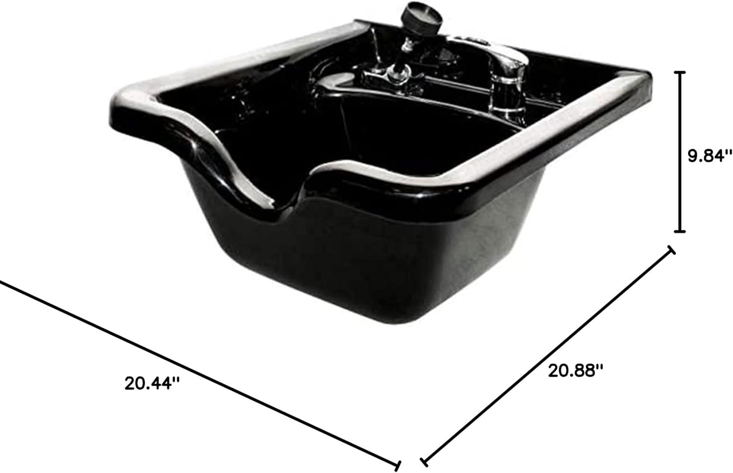 PureSana Chromium 19 Inch Square Professional Grade Shampoo Bowl and Fixture Set with Sprayer Hose, Mounting Bracket, and Strainer, Black
