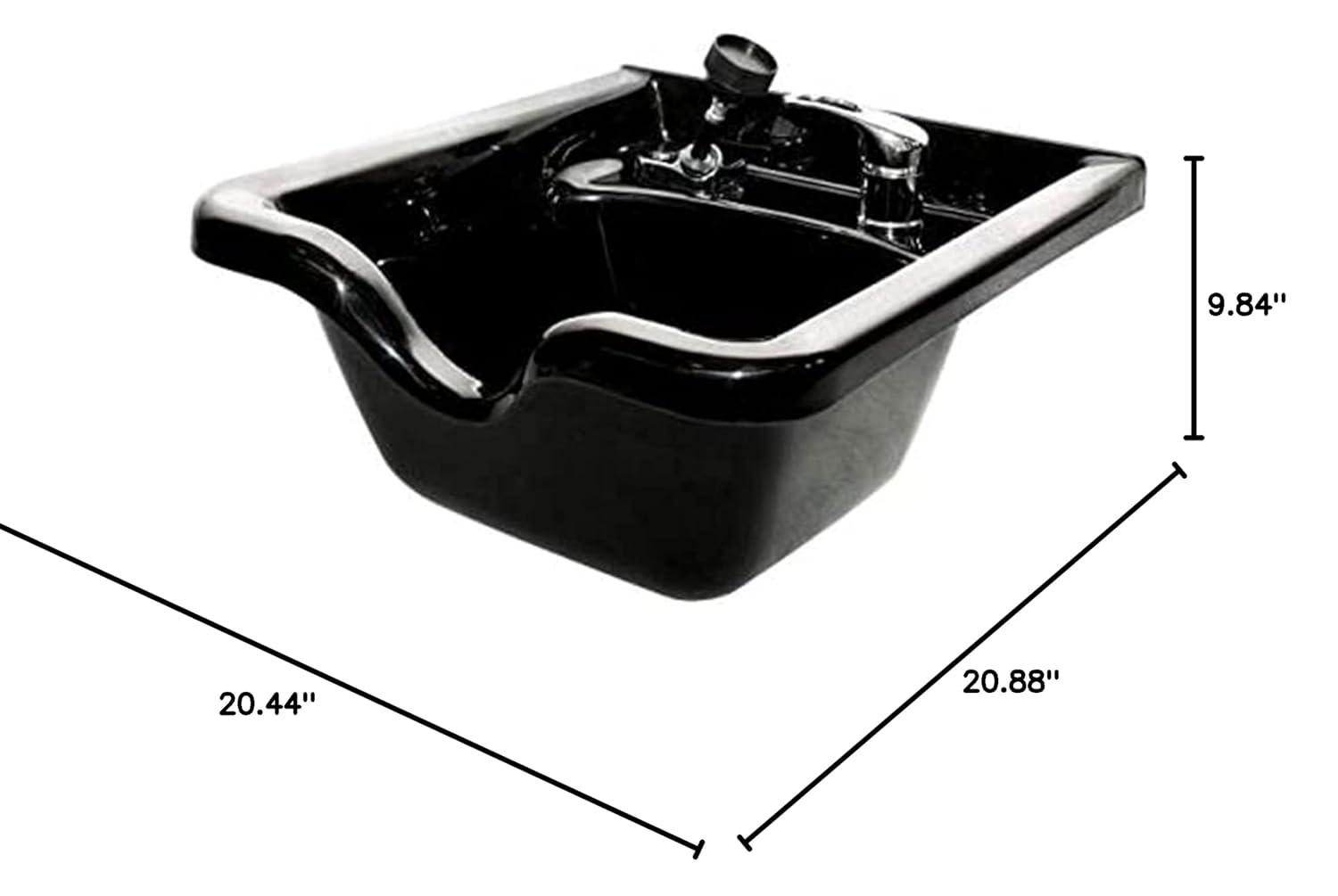 PureSana Chromium 19 Inch Square Professional Grade Shampoo Bowl and Fixture Set with Sprayer Hose, Mounting Bracket, and Strainer, Black