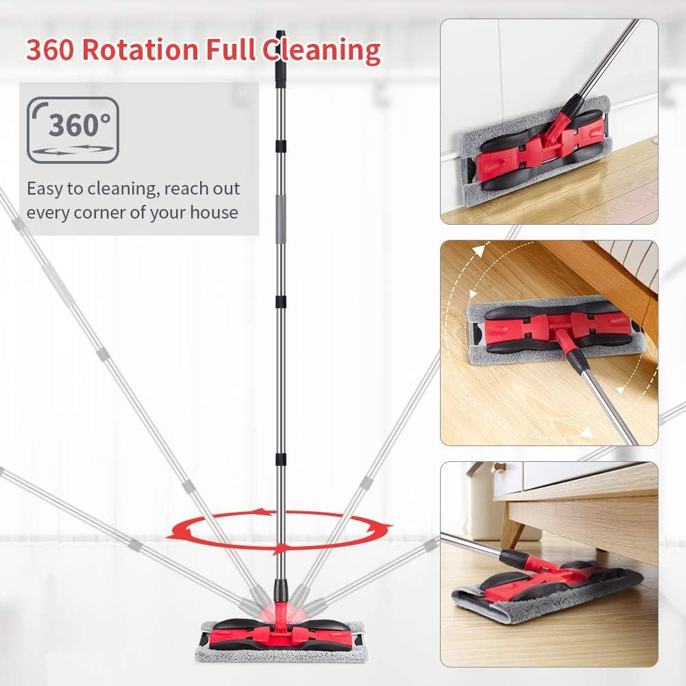 Red and Black Microfiber Flat Mop with Reusable Pads