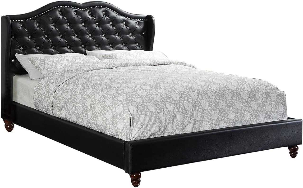 California King Black Faux Leather Upholstered Bed with Tufted Headboard