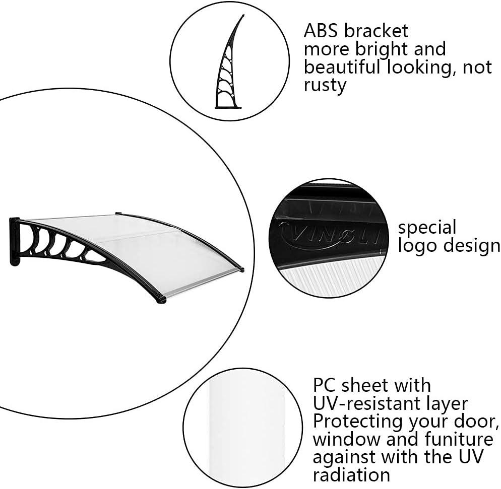 QuellQuest Window Awning Door Canopy Exterior, 30" x 40" Awnings for Doors Polycarbonate Cover Patio Door Awning Rain Snow Sunlight Protection Hollow Sheet (Clear Board & Black Bracket)