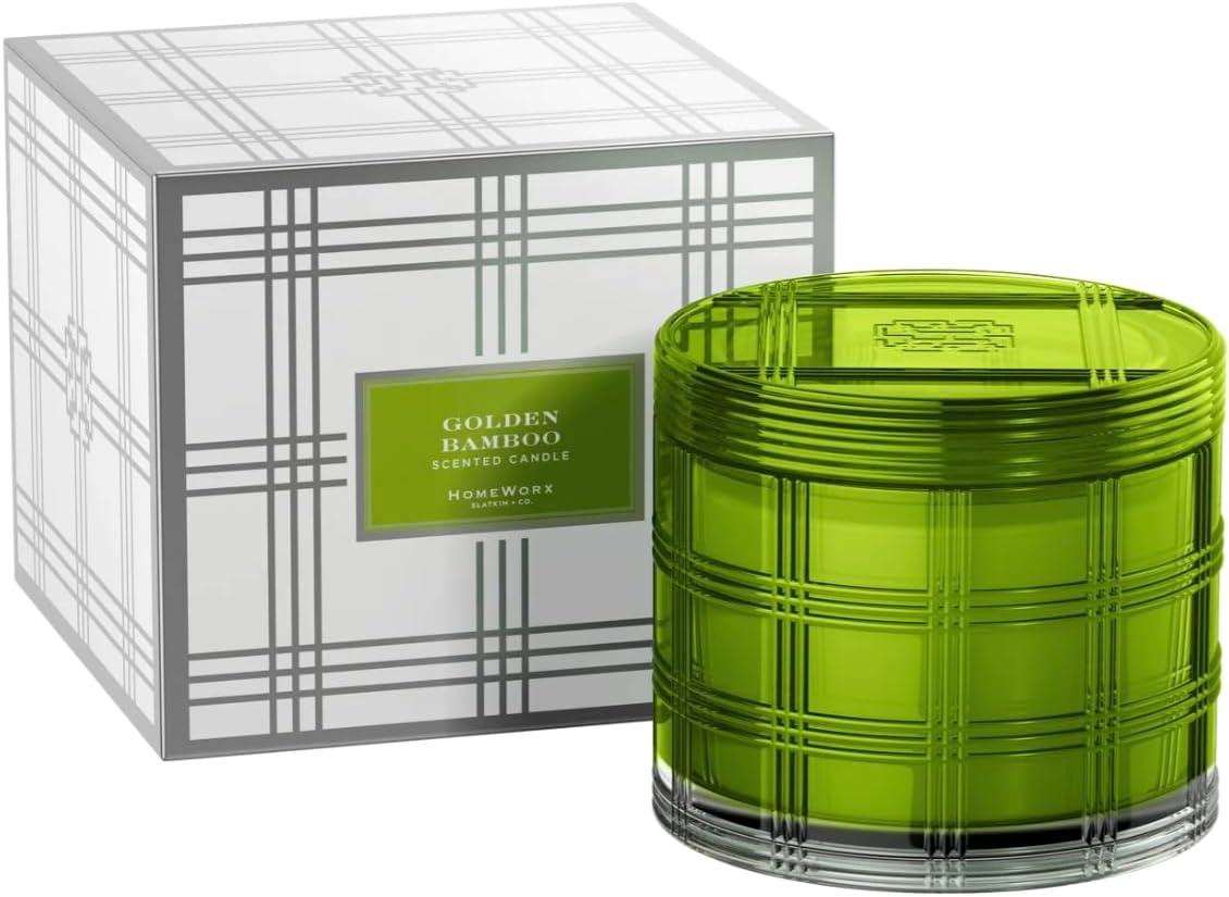 Golden Bamboo Green Glass Scented Candle with Gift Box