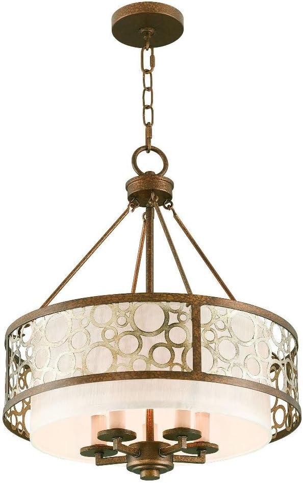 Palacial Bronze Gilded 5-Light Chandelier with Silk Champagne Shade