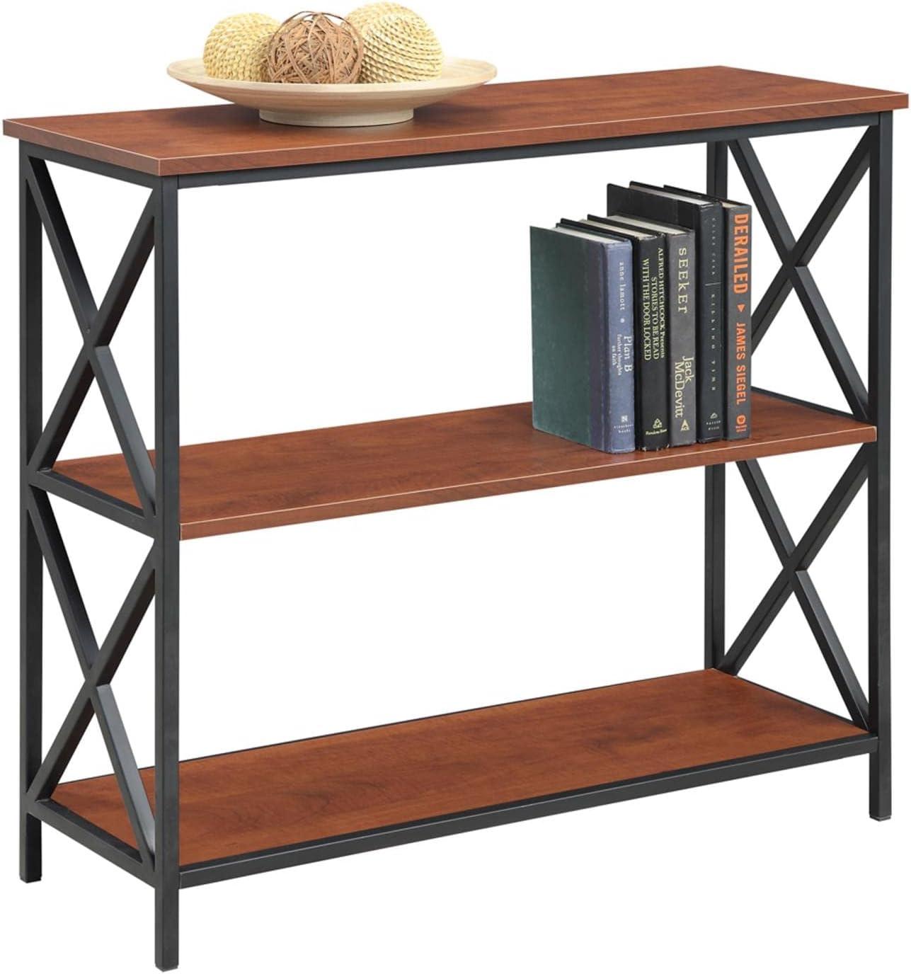 Tucson Modern Black Metal & Cherry Wood 3-Tier Bookcase