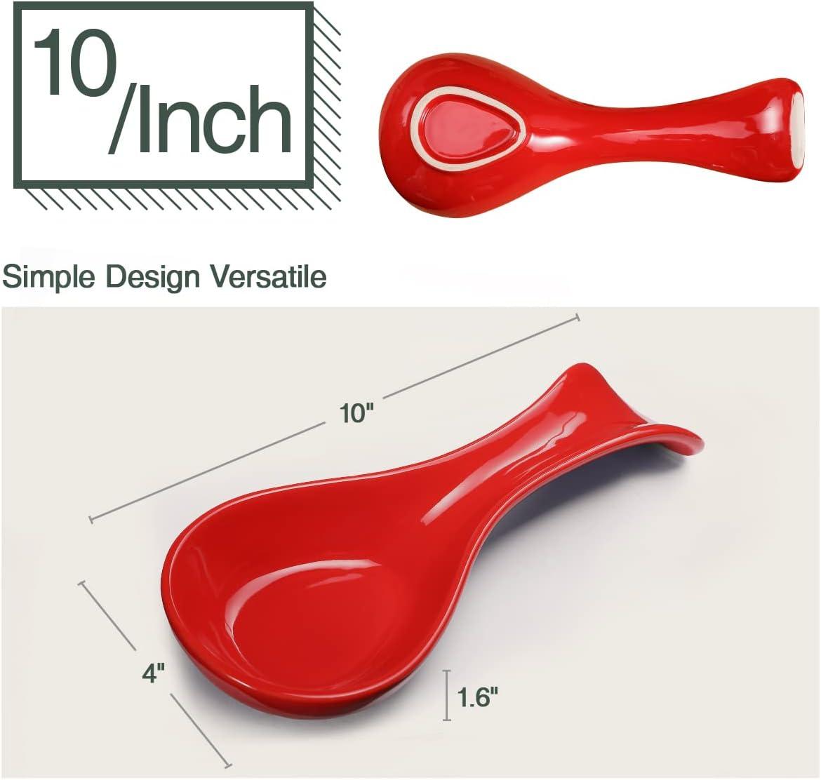 Red Curved Ceramic Spoon Rest, 10.5 inches