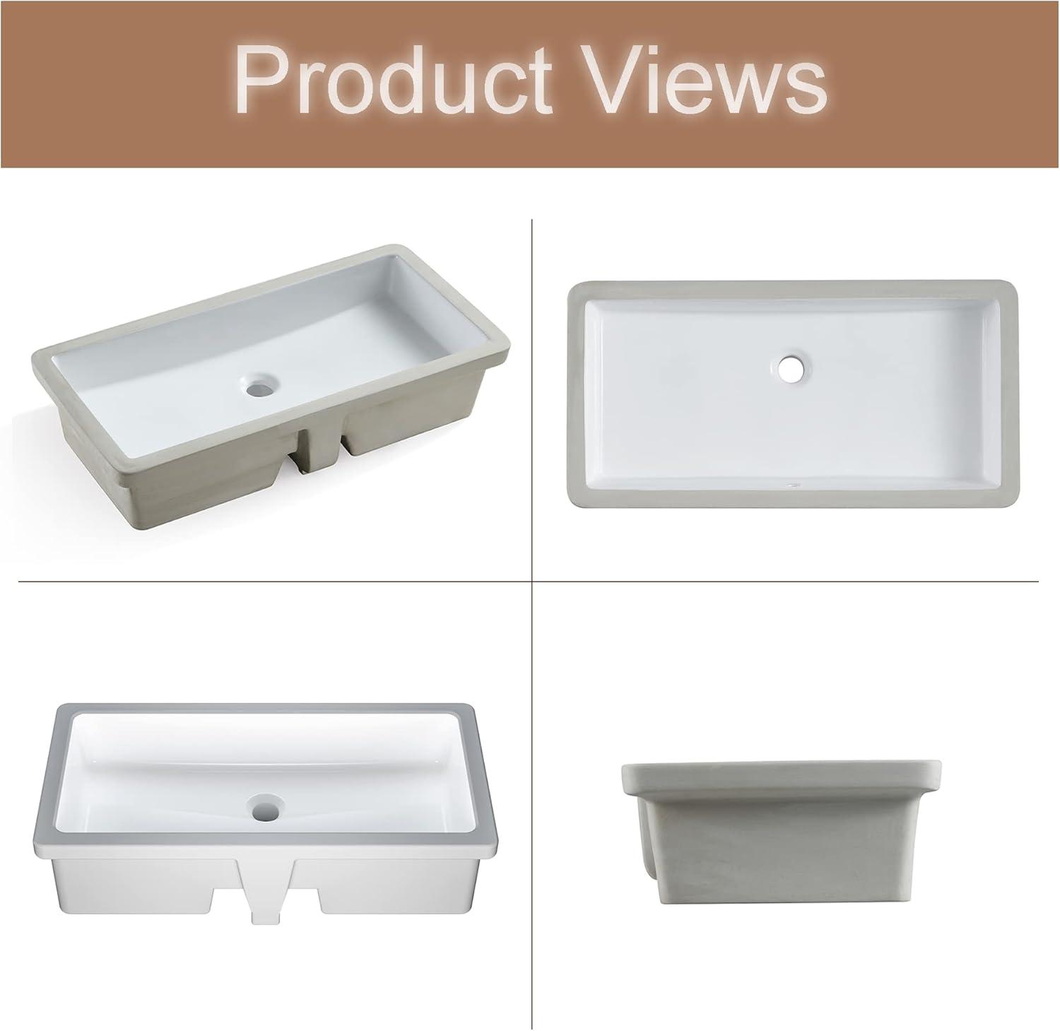 MEJE 28x14 Inch Rectangle Undermount Bathroom Sink, Ceramic sink bathroom undermount, White