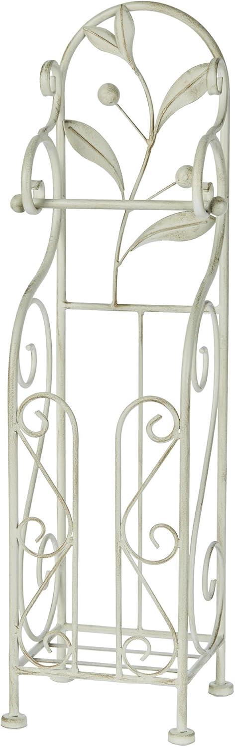 Ivory and Gold Painted Metal Scrollwork Toilet Paper Stand