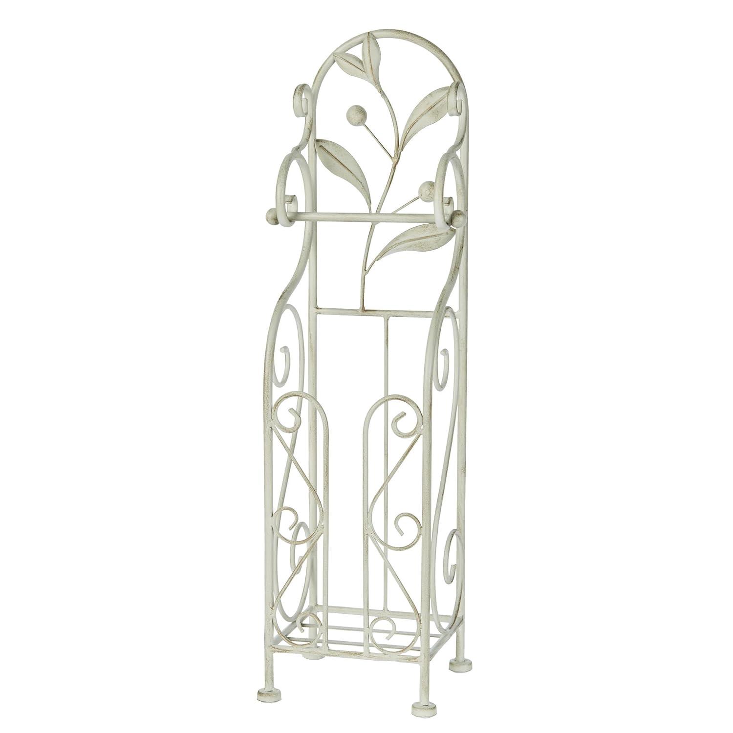 Ivory and Gold Painted Metal Scrollwork Toilet Paper Stand