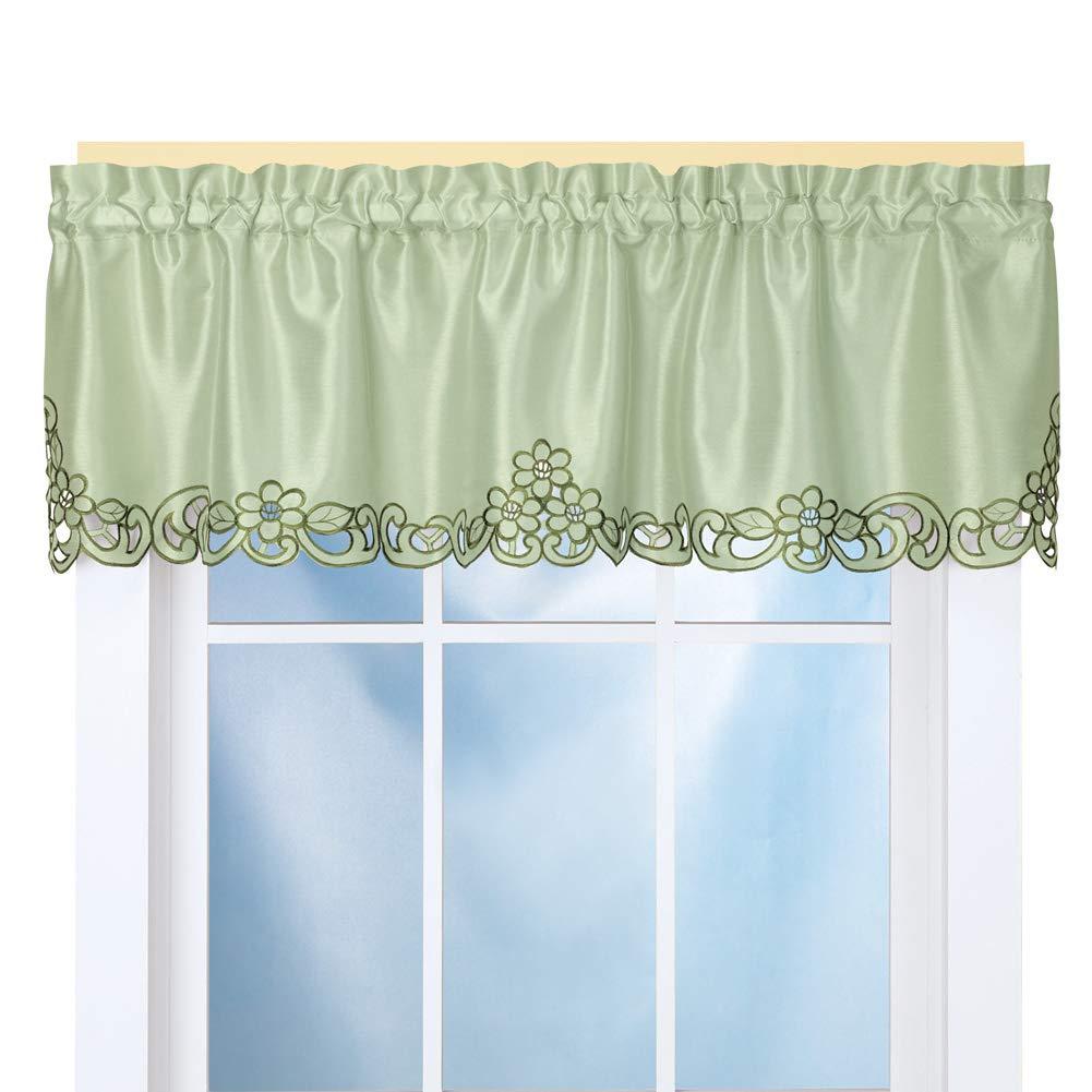 Collections Etc Elegance Scroll Embroidered Cut-Out Window Valance with Rod Pocket Top for Easy Hanging, 58" W x 13" L, Sage