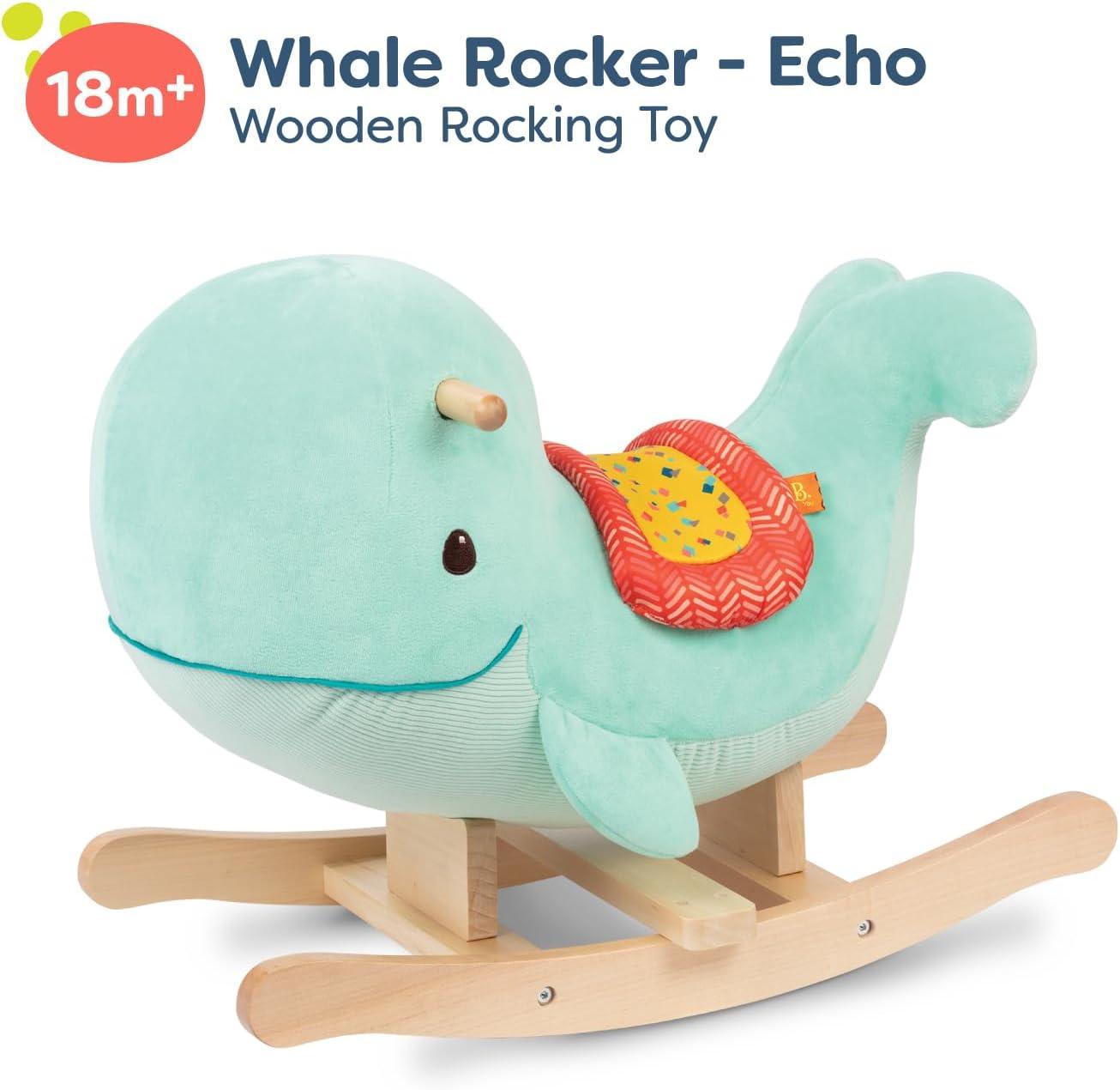 Echo Aqua Plush Whale Wooden Rocker for Toddlers