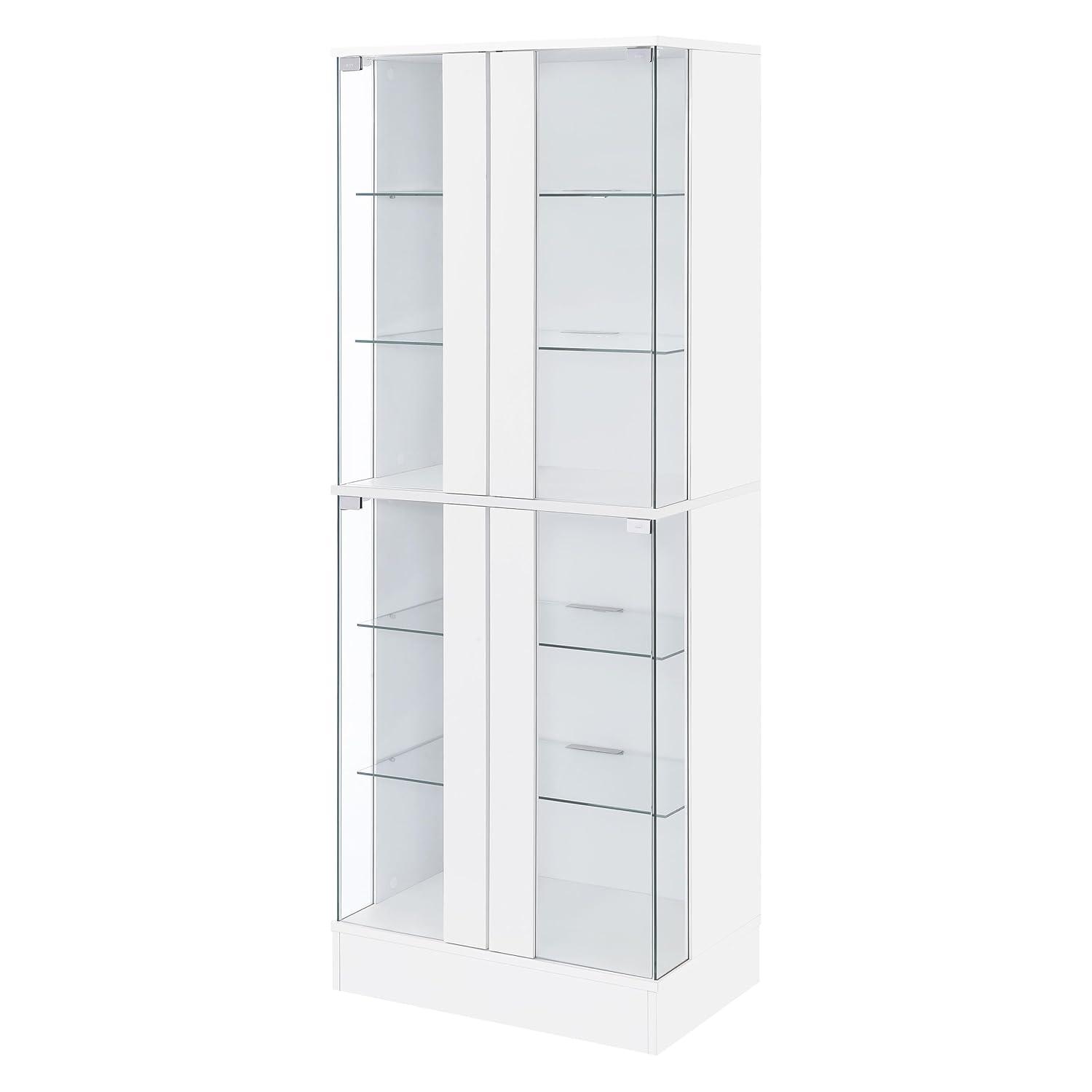 Coaster Cabra Modern Wood Curio Cabinet with Glass Shelves and LED Lighting White High Gloss