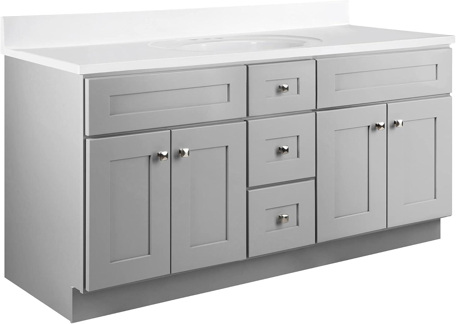 Design House 599019-GRY Brookings 60x21 Unassembled Modern 4-Door 3-Drawer Shaker Bathroom Vanity Cabinet Only, Gray