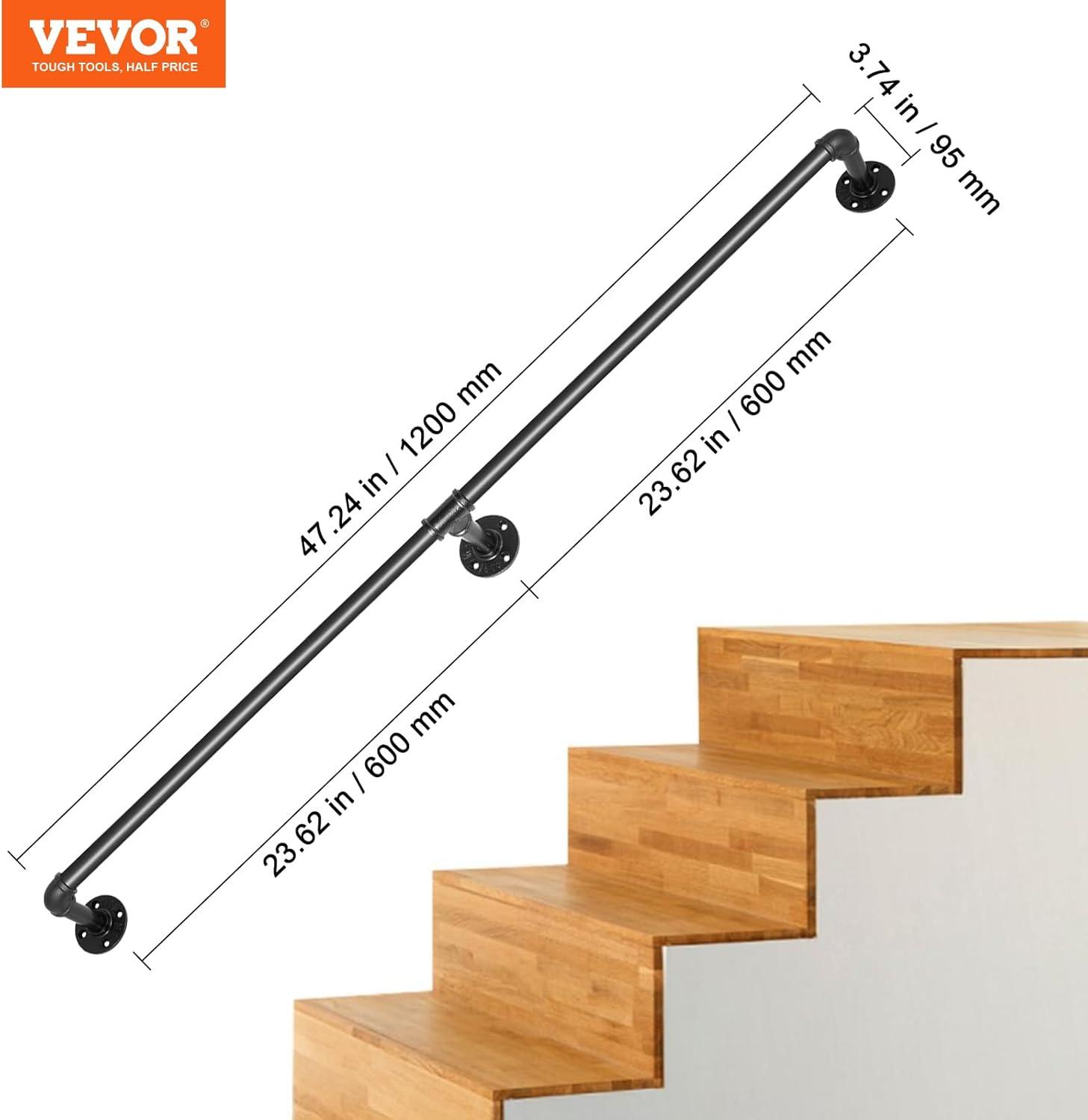 Black PVC and Stainless Steel Stair Handrail with Installation Hardware