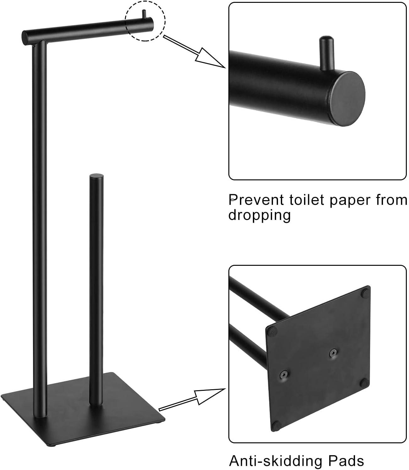 KeesonKimi  Free Standing Toilet Paper Holder Stand, Black Toilet Paper Holder Stainless Steel Rustproof Tissue Roll Holder Floor Stand Storage for Bathroom