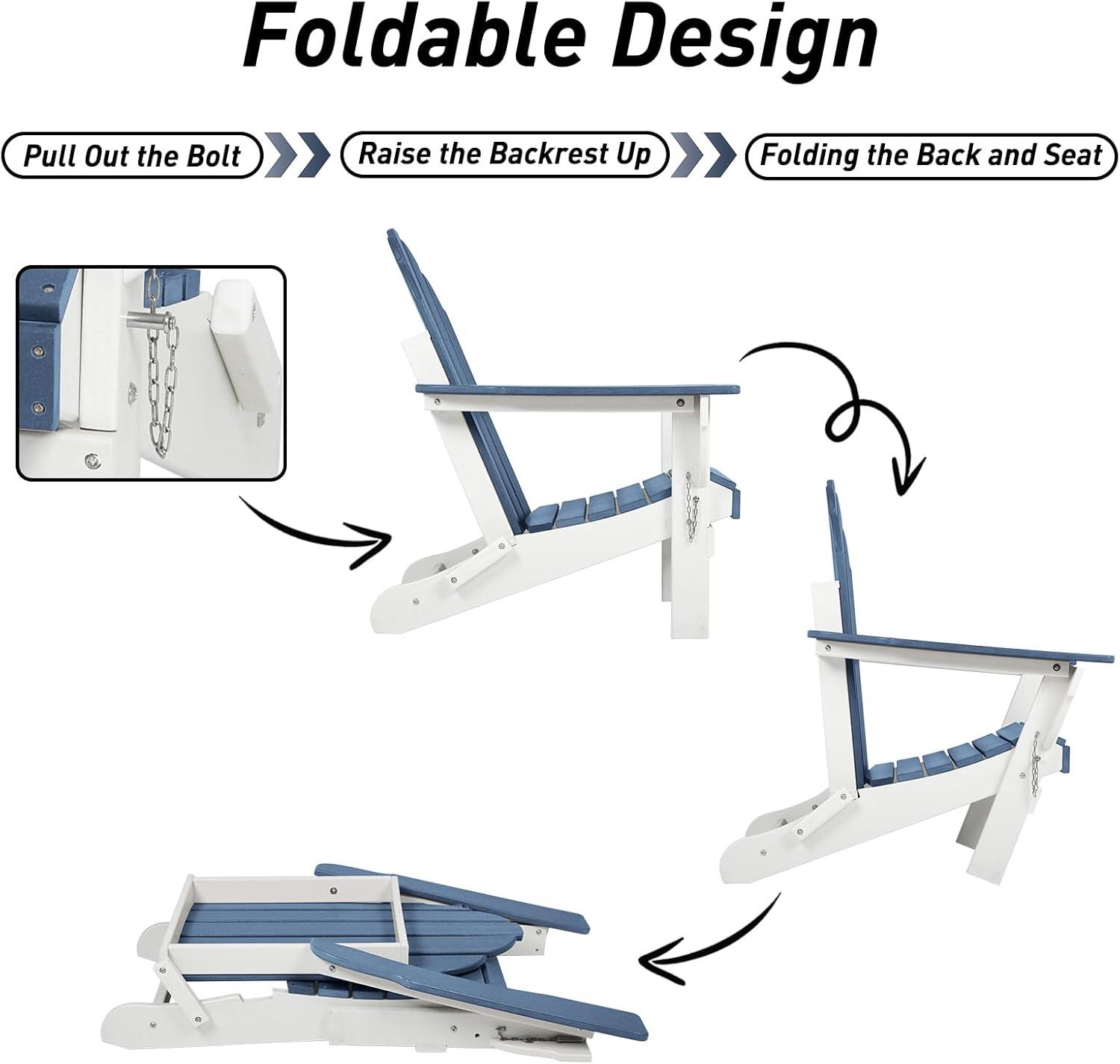 Aoodor HDPE Outdoor All-Weather Folding Adirondack Chair for Patio, Garden, Backyard, Lawn, Fire Pit, Navy Blue