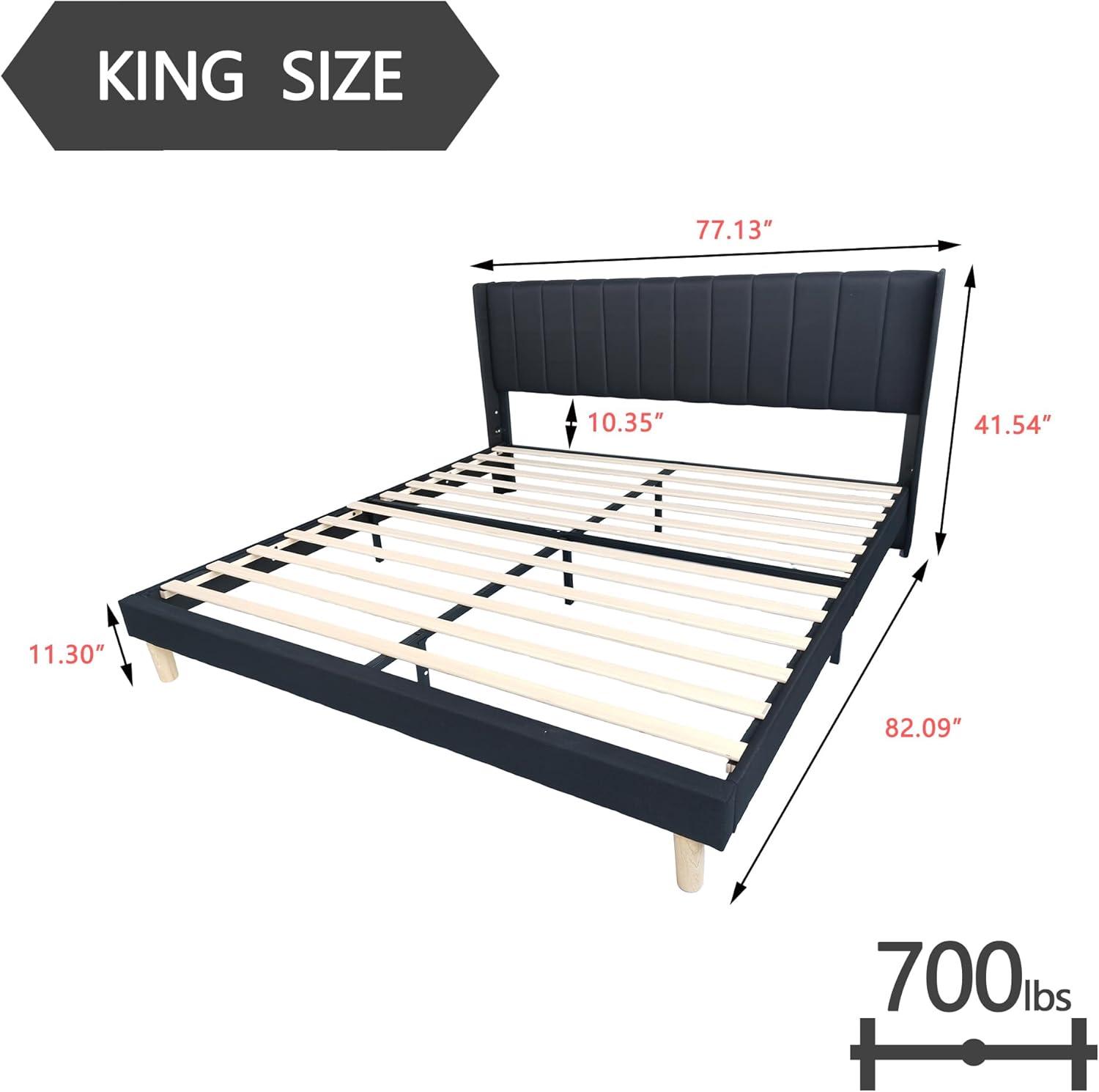 alazyhome Upholstered Platform Twin Size Bed Frame with Headboard Wooden Slats Support No Noise Easy Assembly Black Linen