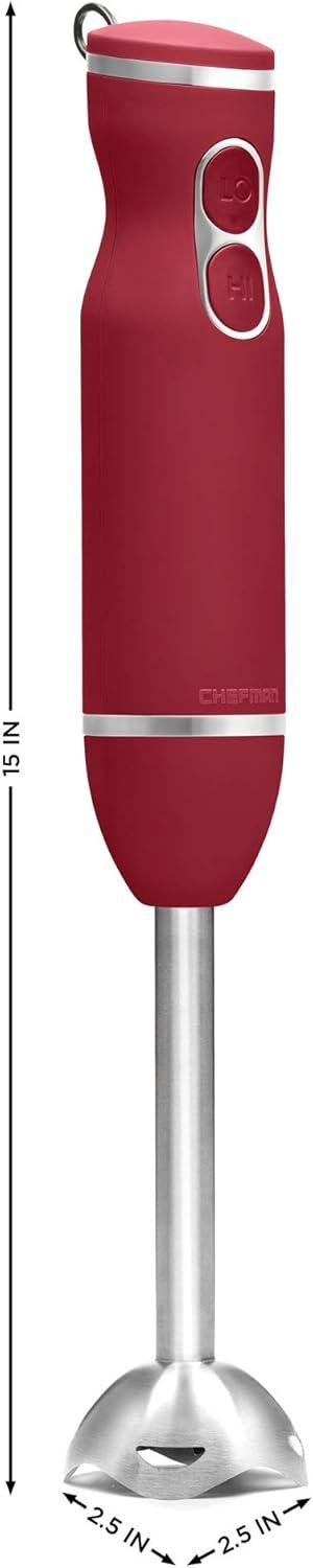 Chefman Multi-Speed Immersion Hand Blender with Stainless Steel Blades, 300W, Multi Purpose, Red