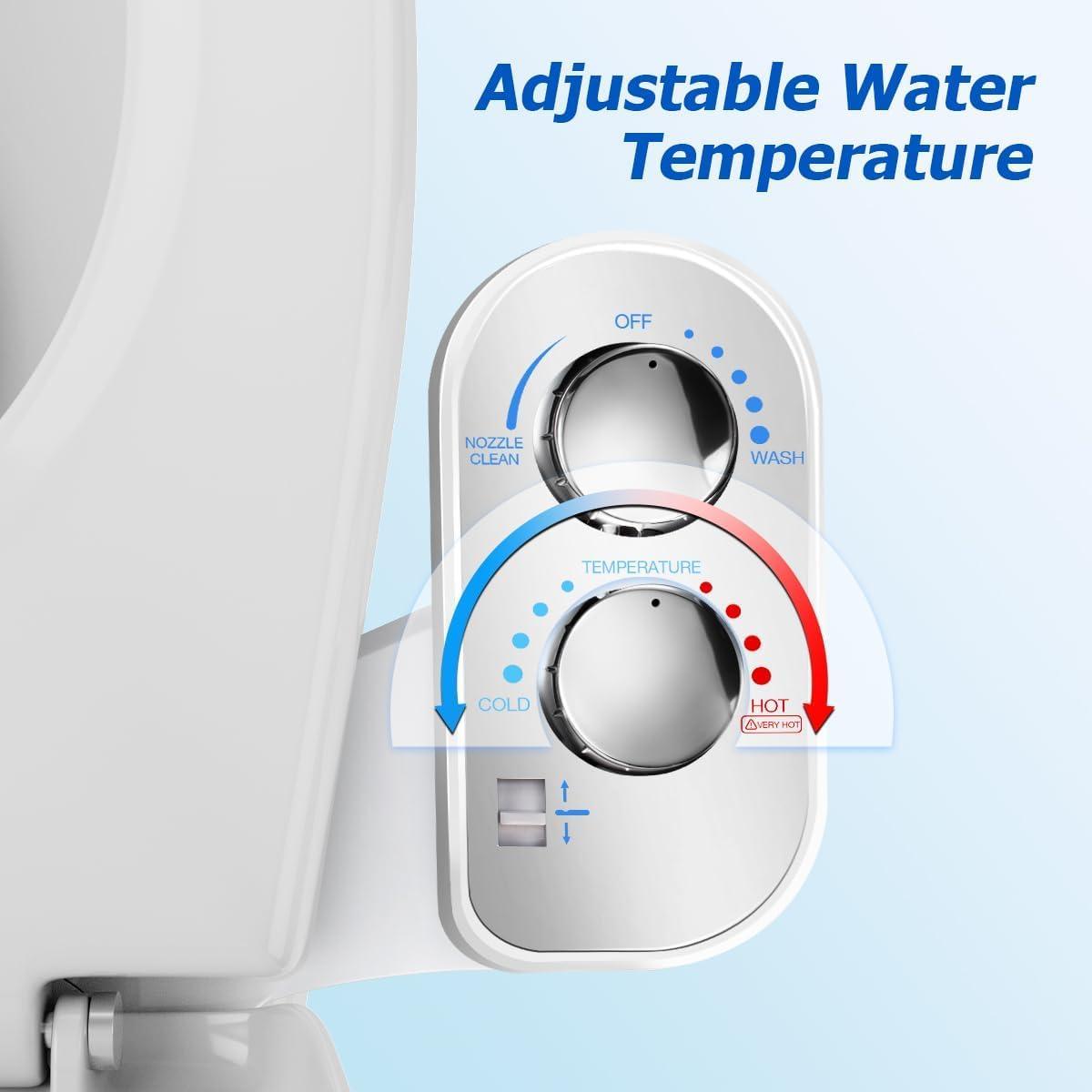 Hot and Cold Bidet Attachment for Toilet, Ultra-Slim Bidet Attachment Warm Water, Non-Electric Adjustable Pressure Self Cleaning Sprayer Nozzle Control for Posterior, Feminine Wash (Chrome)