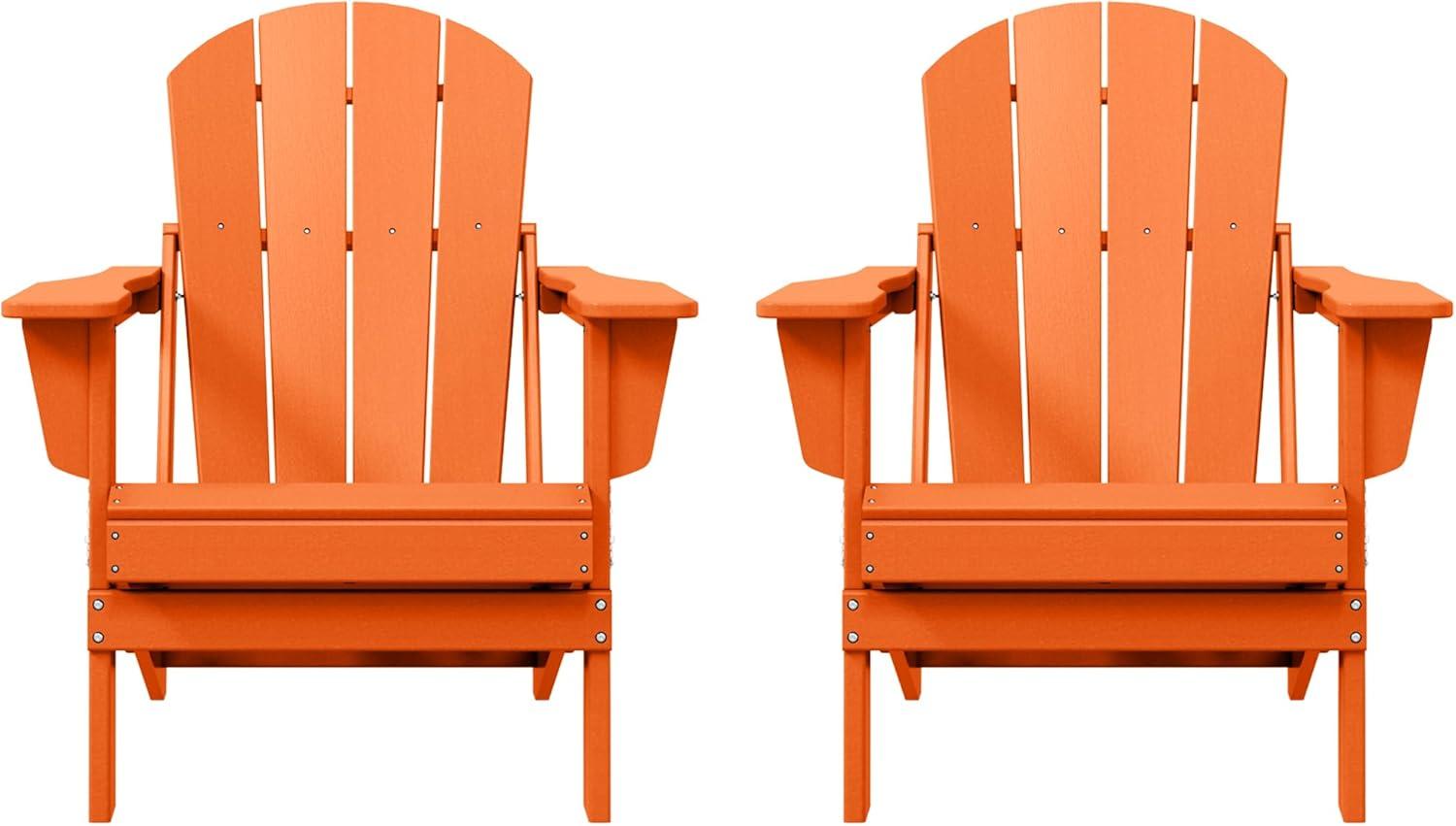 JUSTLET Outdoor Patio Chair, HDPE Folding Adirondack Chair Set of 2, Orange