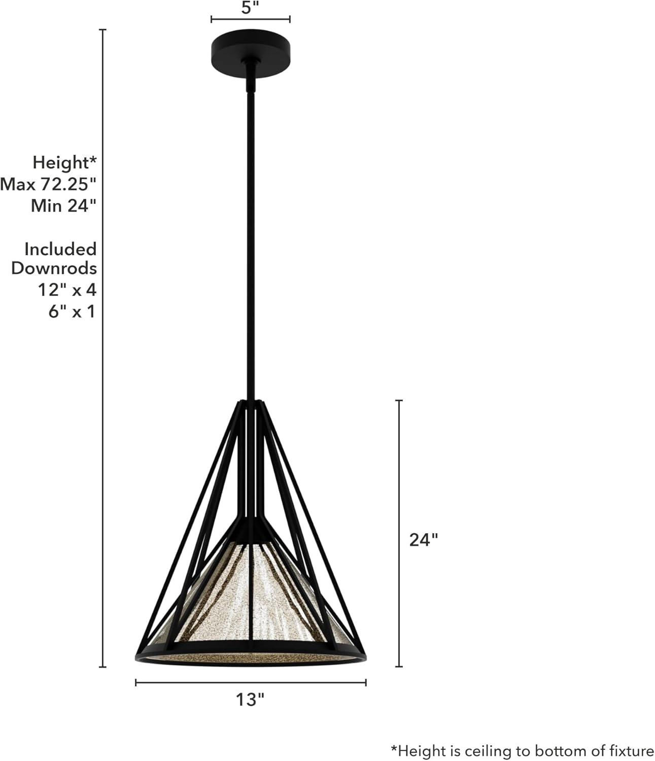 Medium Black Iron Geometric Pendant Light with Mercury Glass